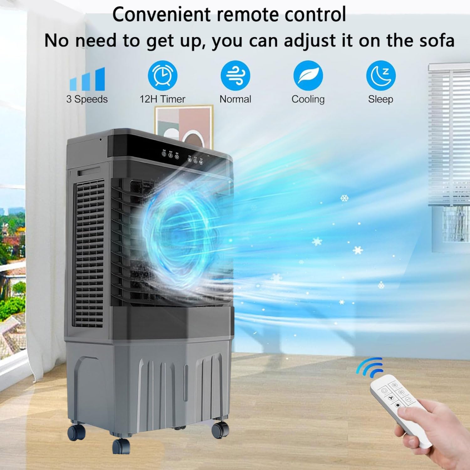 GENERIC Ventilateur De Refroidisseur D'air Portable Avec Boîtes à Glace, 3 Vitesses, Humidificateur Oscillant Pour Bureau De Chambre, Refroidissement Par évaporation Silencieux Avec Minuterie Et Roues