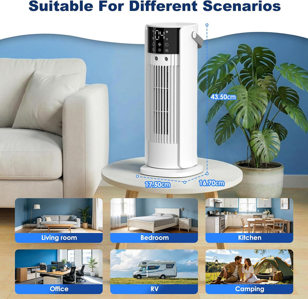  Climatiseur Mobile Avec Reservoir 4 En 1 Rafraichisseur D'air Silencieux Avec 4 Vitesses, Mode Tempête, 2 Modes De Pulvérisation, Minuterie Et Oscillation à 90° Pour Chambre Et Bureau