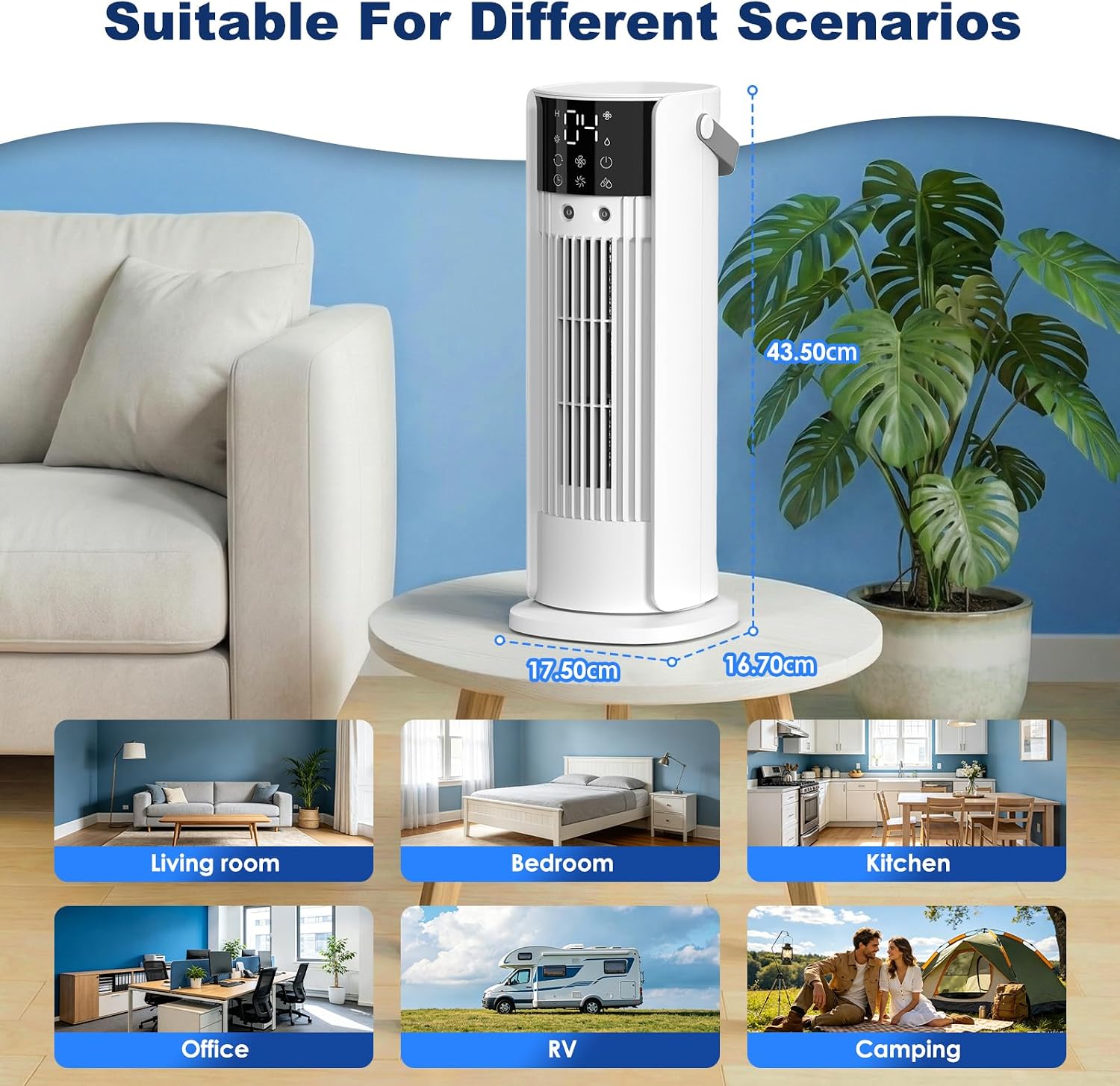  Climatiseur Mobile Avec Reservoir 4 En 1 Rafraichisseur D'air Silencieux Avec 4 Vitesses, Mode Tempête, 2 Modes De Pulvérisation, Minuterie Et Oscillation à 90° Pour Chambre Et Bureau