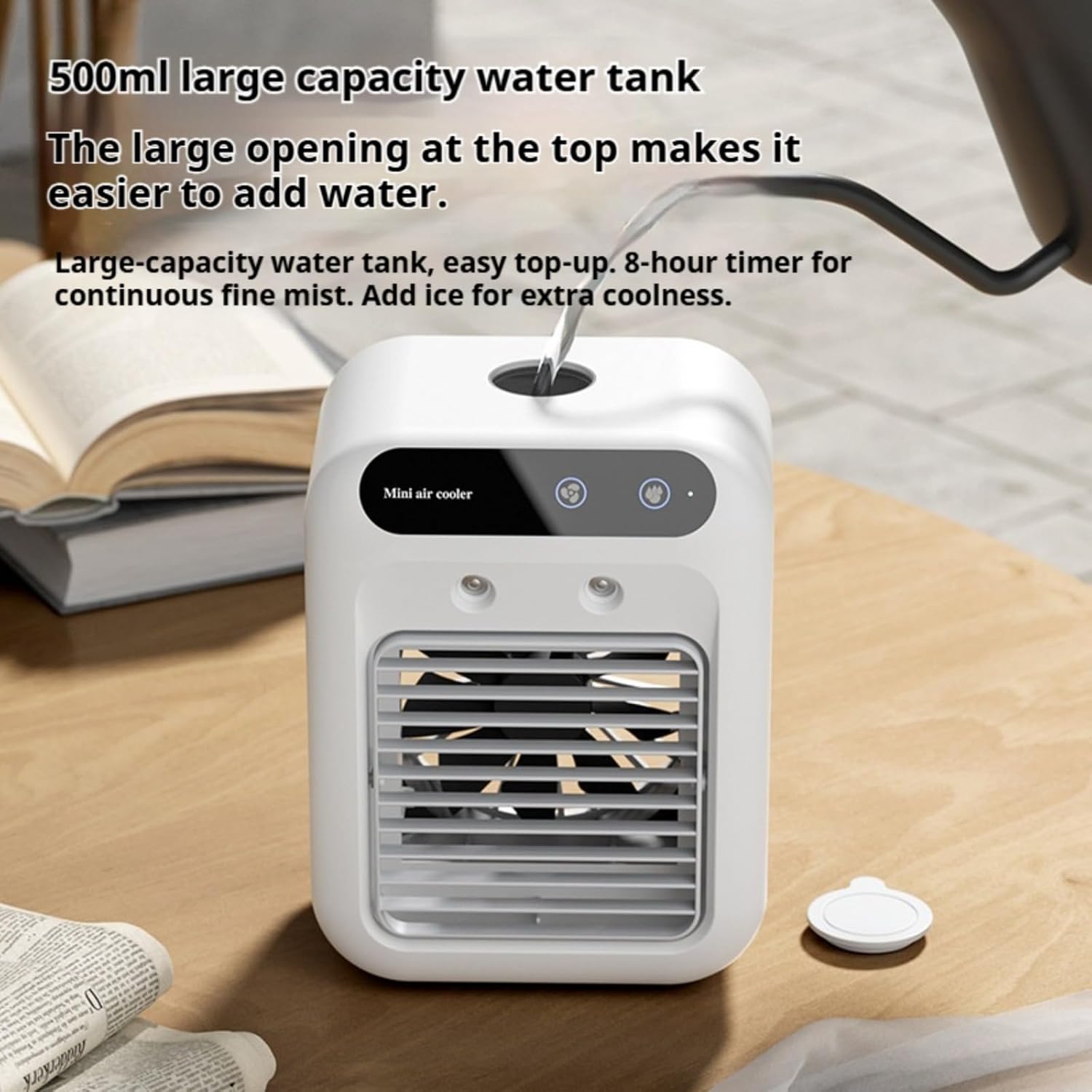  Mini Climatiseur Mobile USB, Ventilateur Climatiseur Silencieux Avec Refroidissement Rapide, Réservoir 500 Ml, Deux Vitesses Et Modes Brumisation Pour Chambre, Bureau, Maison