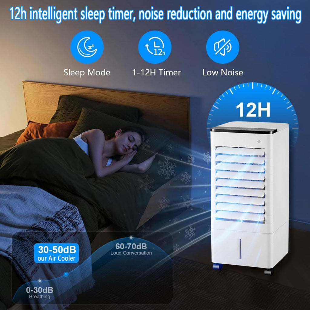 GENERIC Refroidisseur D’air évaporatif Portable Avec Réservoir D’eau De 9 Litres, 4 Boîtes De Refroidissement, Ventilateur D’oscillation à 90° Et 3 Niveaux De Vitesse – Idéal Pour La Chambre à Coucher, Le Bur