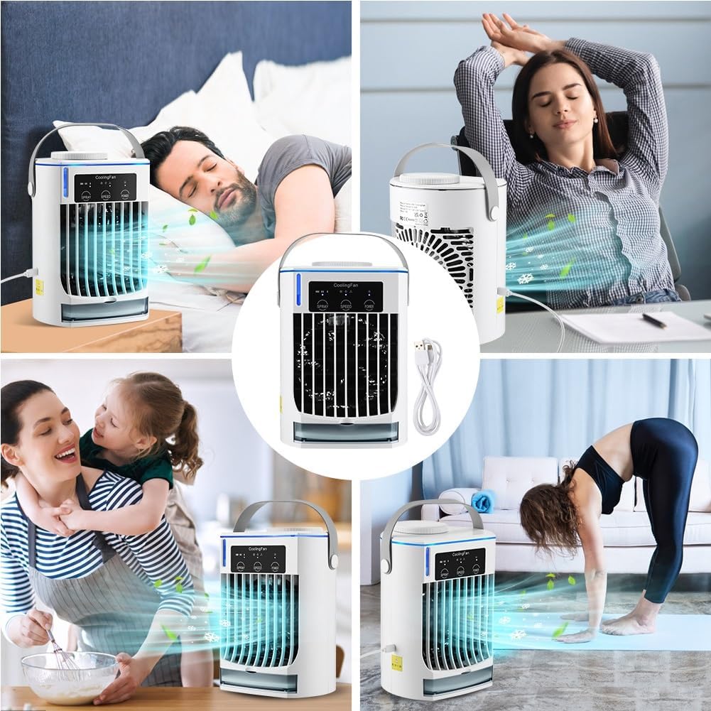  Chillwell Climatiseur Portable 2.0, Humidificateur De Refroidisseur D'air Par évaporation Rechargeable, Refroidissement De L'air De Bureau Personnel, 3 Vitesses For Le Bureau, La Maison, La Chambre, L