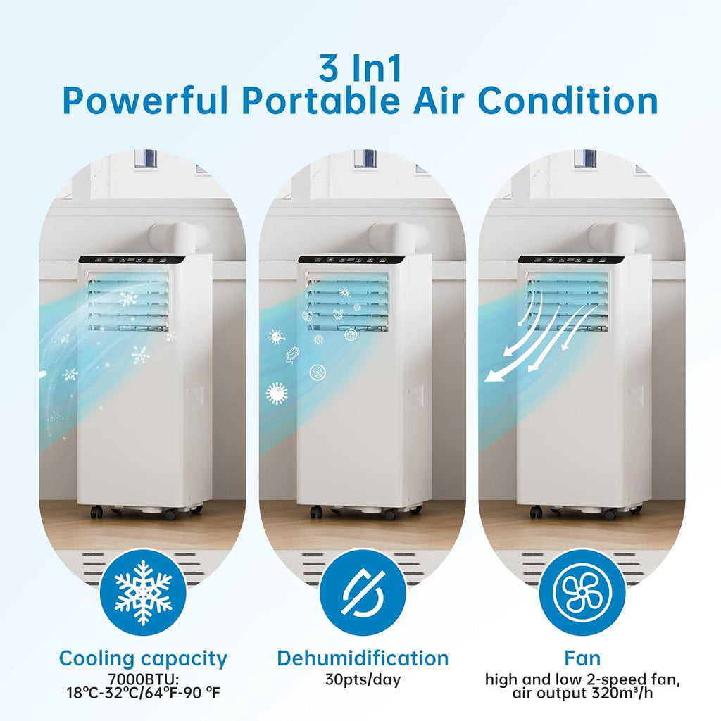  Climatiseur Portable 12000 BTU, Ventilateur De Déshumidification De Chaleur Froide, économiseur D'énergie Pour Bureau De Chambre à Coucher, Télécommande, Mode Sommeil, Fonctionnement Silencieux Avec K