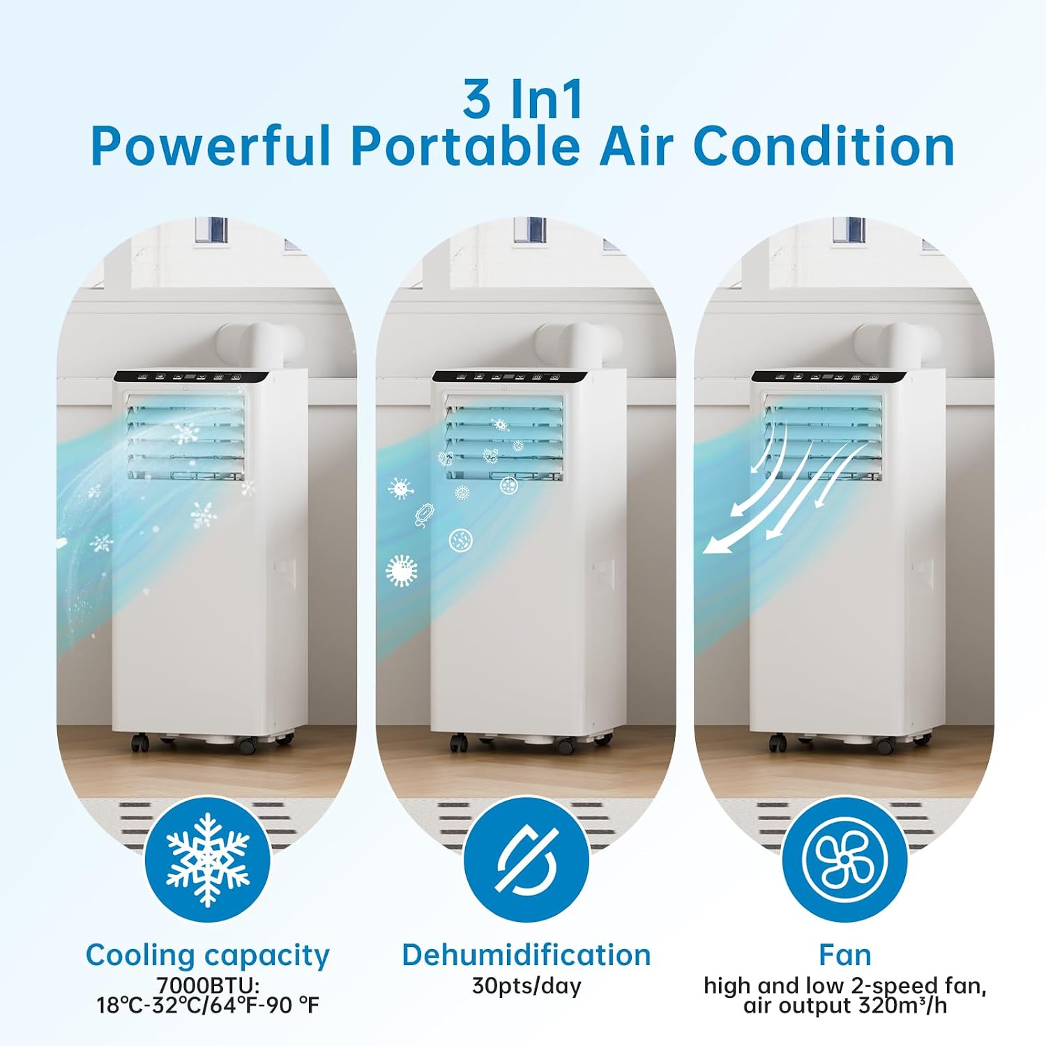  Climatiseur Portable 12000 BTU, Ventilateur De Déshumidification De Chaleur Froide, économiseur D'énergie Pour Bureau De Chambre à Coucher, Télécommande, Mode Sommeil, Fonctionnement Silencieux Avec K