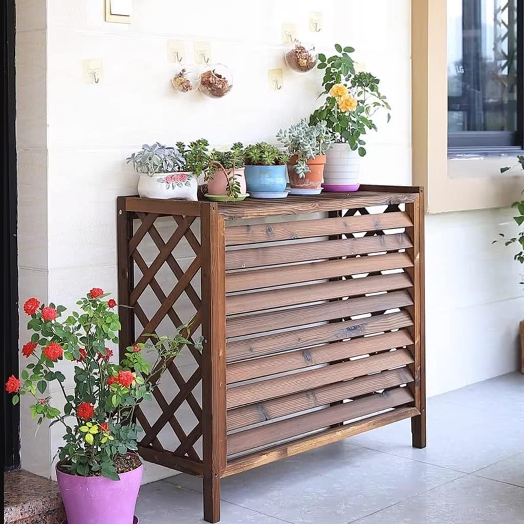  Grille De Protection En Bois Massif Pour Climatiseur, Protection De Confidentialité, Pour Climatiseur Et Pompe à Chaleur, Présentoir Décoratif De Jardin