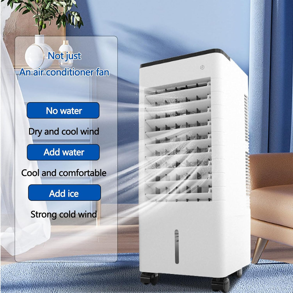  Ventilateur Climatiseur Portable, Rafraîchisseur D'air Par évaporation à 3 Vitesses Avec Grand Réservoir D'eau, Humidificateur Et Purificateur, Minuterie 12 Heures, 75 W, Pour La M
