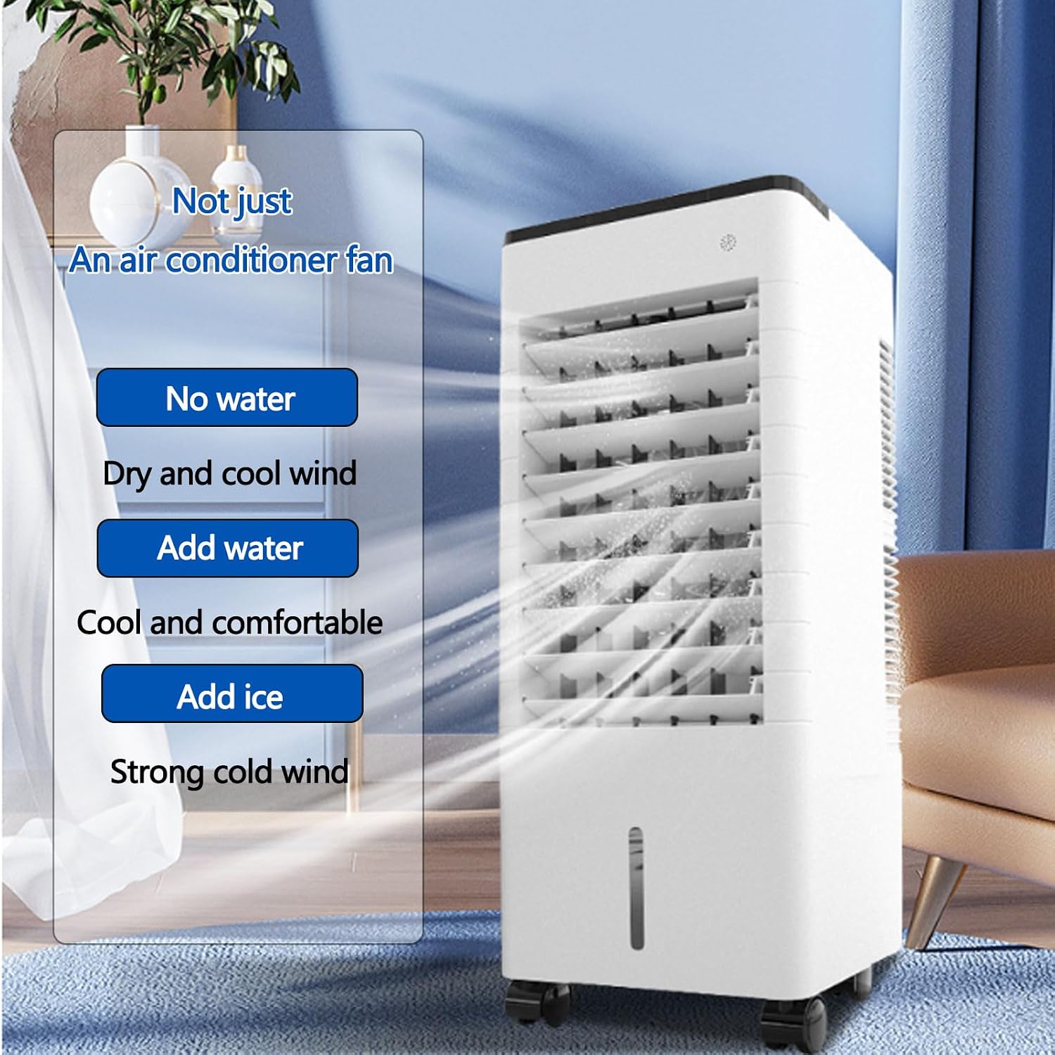 Ventilateur Climatiseur Portable, Rafraîchisseur D'air Par évaporation à 3 Vitesses Avec Grand Réservoir D'eau, Humidificateur Et Purificateur, Minuterie 12 Heures, 75 W, Pour La M