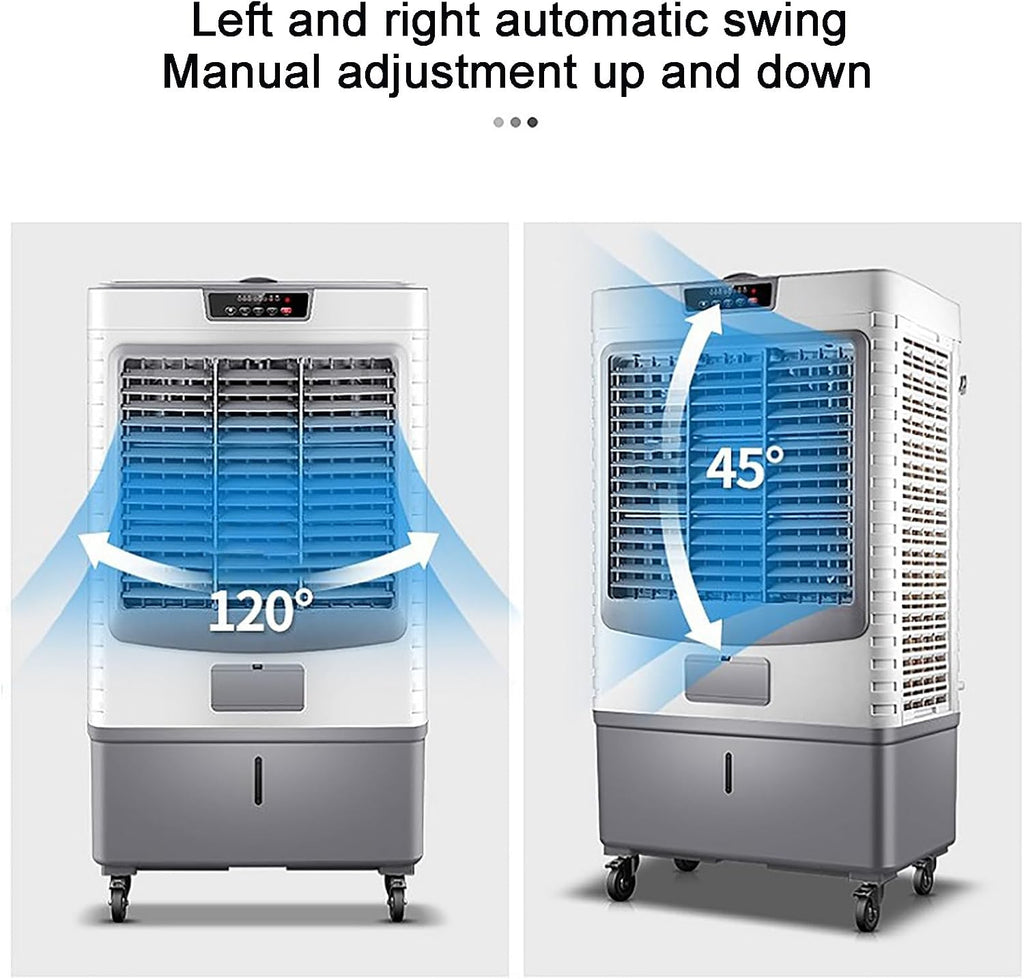 GENERIC Ventilateur De Refroidisseur évaporatif Portable, Climatiseur De Marais à 3 Vitesses Avec 120 Tête Oscillantes, Réservoir D'eau 55L Et Cristaux De Glace, Moteur Puissant Pour Le Refroidissement Effica