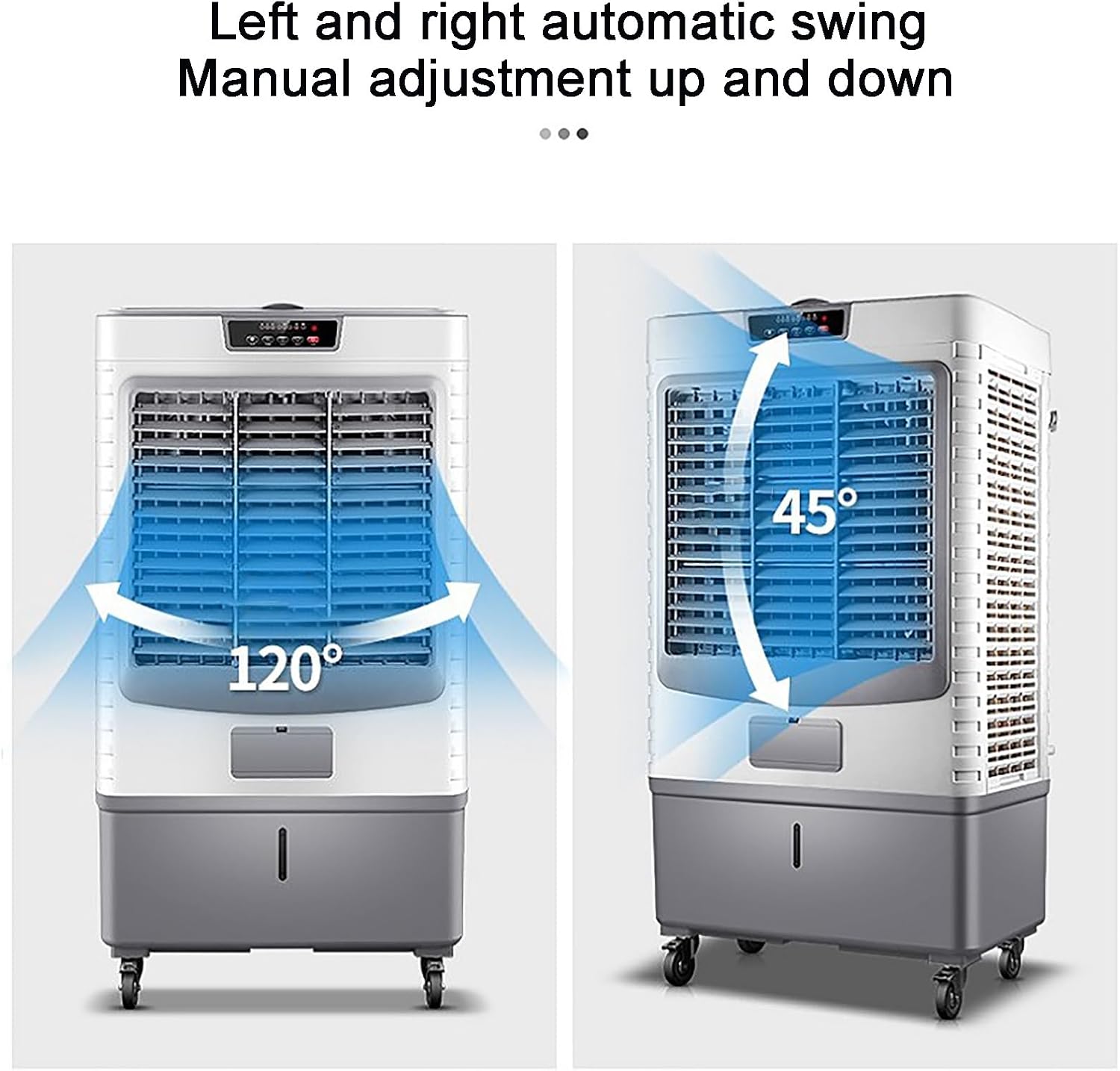 GENERIC Ventilateur De Refroidisseur évaporatif Portable, Climatiseur De Marais à 3 Vitesses Avec 120 Tête Oscillantes, Réservoir D'eau 55L Et Cristaux De Glace, Moteur Puissant Pour Le Refroidissement Effica