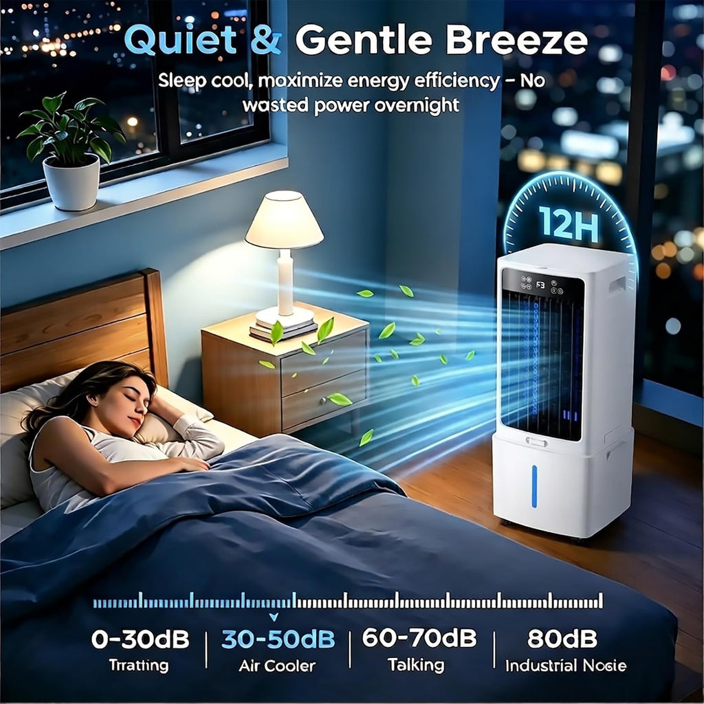 GENERIC Climatiseur Mobile Silencieux Rafraîchisseur D'Air 12L, Climatiseur Sans Évacuation Rafraîchisseur D'Air Avec Télécommande, 3 Vitesses, Minuterie 12 H, Pour La Chambre Et Le Garage