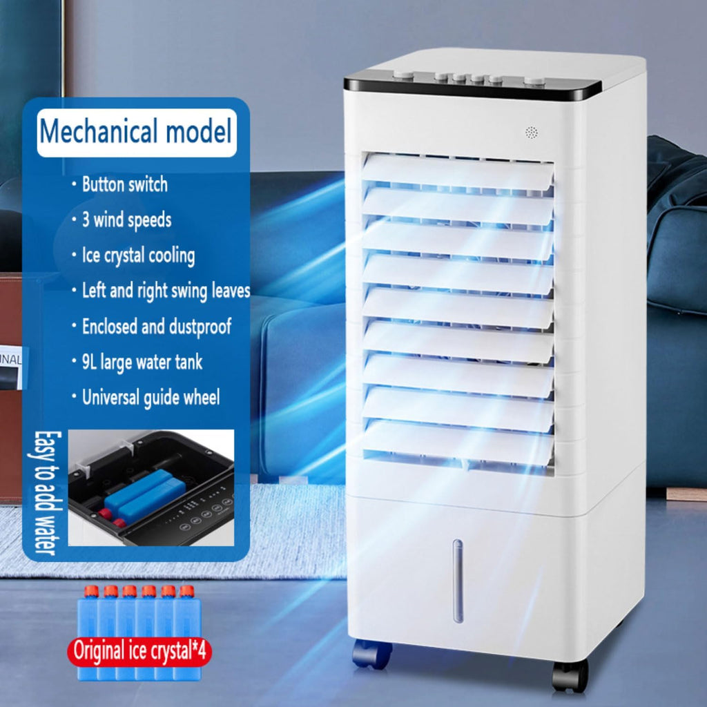 GENERIC Refroidisseur D’air évaporatif Portable Avec Réservoir D’eau De 9 Litres, 4 Boîtes De Refroidissement, Ventilateur D’oscillation à 90° Et 3 Niveaux De Vitesse – Idéal Pour La Chambre à Coucher, Le Bur