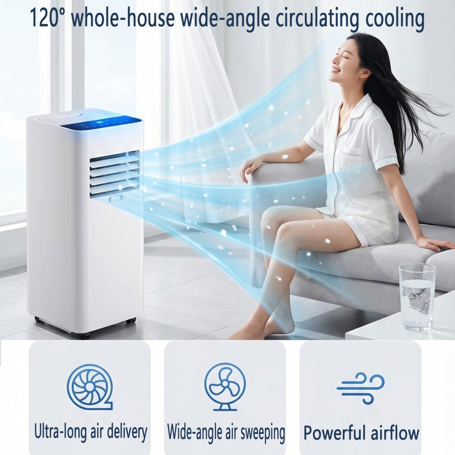  Climatiseur Portable Silencieux Smart AC Refroidit Jusqu'à 300 Sq.Ft.Unité De Climatisation Portable Avec Ventilateur Et Déshumidificateur LED Affichage à Distance 24H Minuterie Kit De Fenêtre Complet