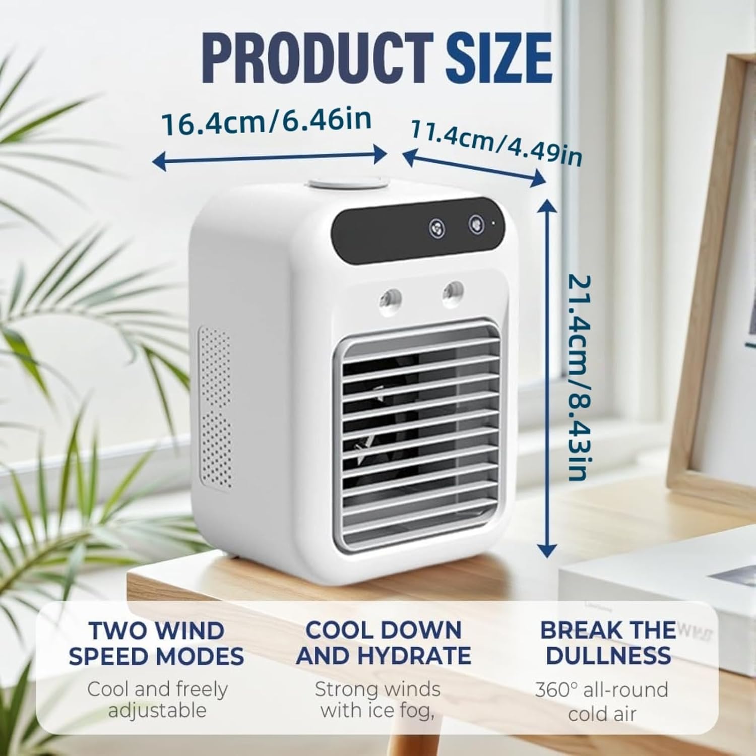  Mini Climatiseur Mobile USB, Ventilateur Climatiseur Silencieux Avec Refroidissement Rapide, Réservoir 500 Ml, Deux Vitesses Et Modes Brumisation Pour Chambre, Bureau, Maison