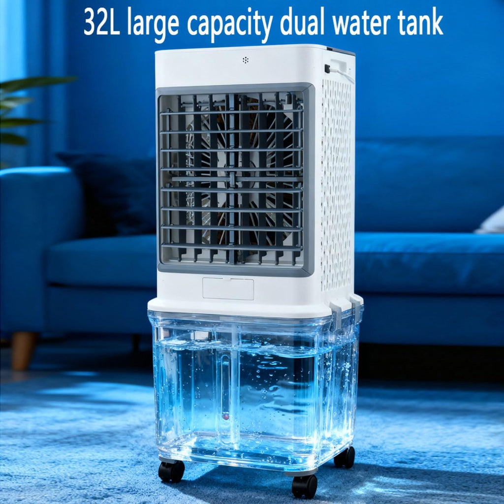 GENERIC Refroidisseur évaporatif Avec Réservoir 32L, Oscillation De 120°, Fonctionnement Silencieux à Partir De 50dB, Minuterie Et Télécommande, Refroidissement Et Hydratation Pour Les Chambres, Bureau Et Cam