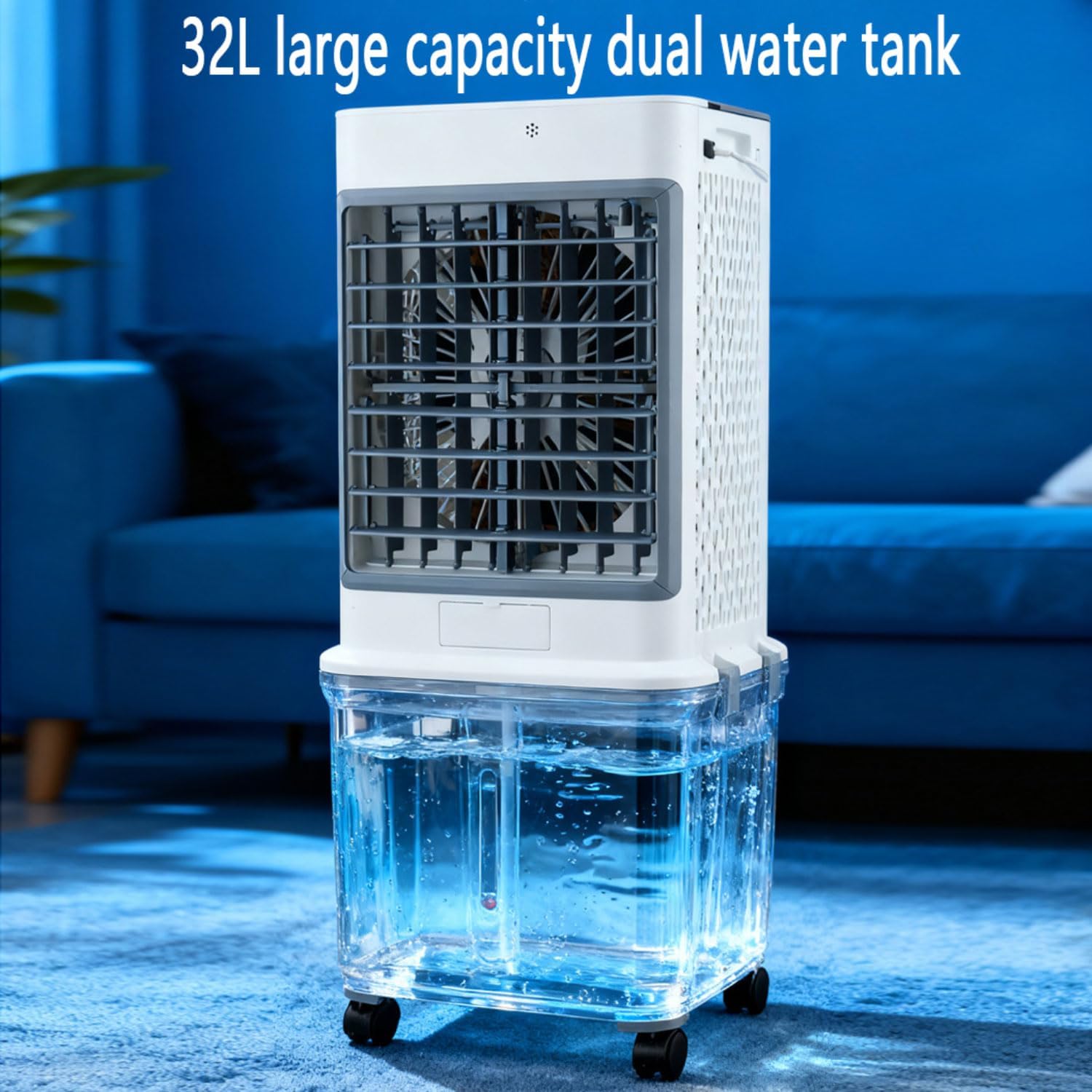GENERIC Refroidisseur évaporatif Avec Réservoir 32L, Oscillation De 120°, Fonctionnement Silencieux à Partir De 50dB, Minuterie Et Télécommande, Refroidissement Et Hydratation Pour Les Chambres, Bureau Et Cam