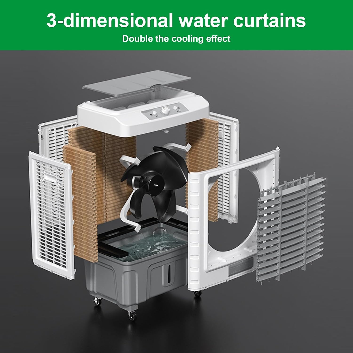 Climatiseur Portable Swamp Cooler, Refroidisseur D'air Par évaporation Avec Réservoir D'eau De 55 L/14,5 Gal, Oscillation à 120°, 3 Vitesses, Ventilateur Pour Chambre, Terrasse, GA