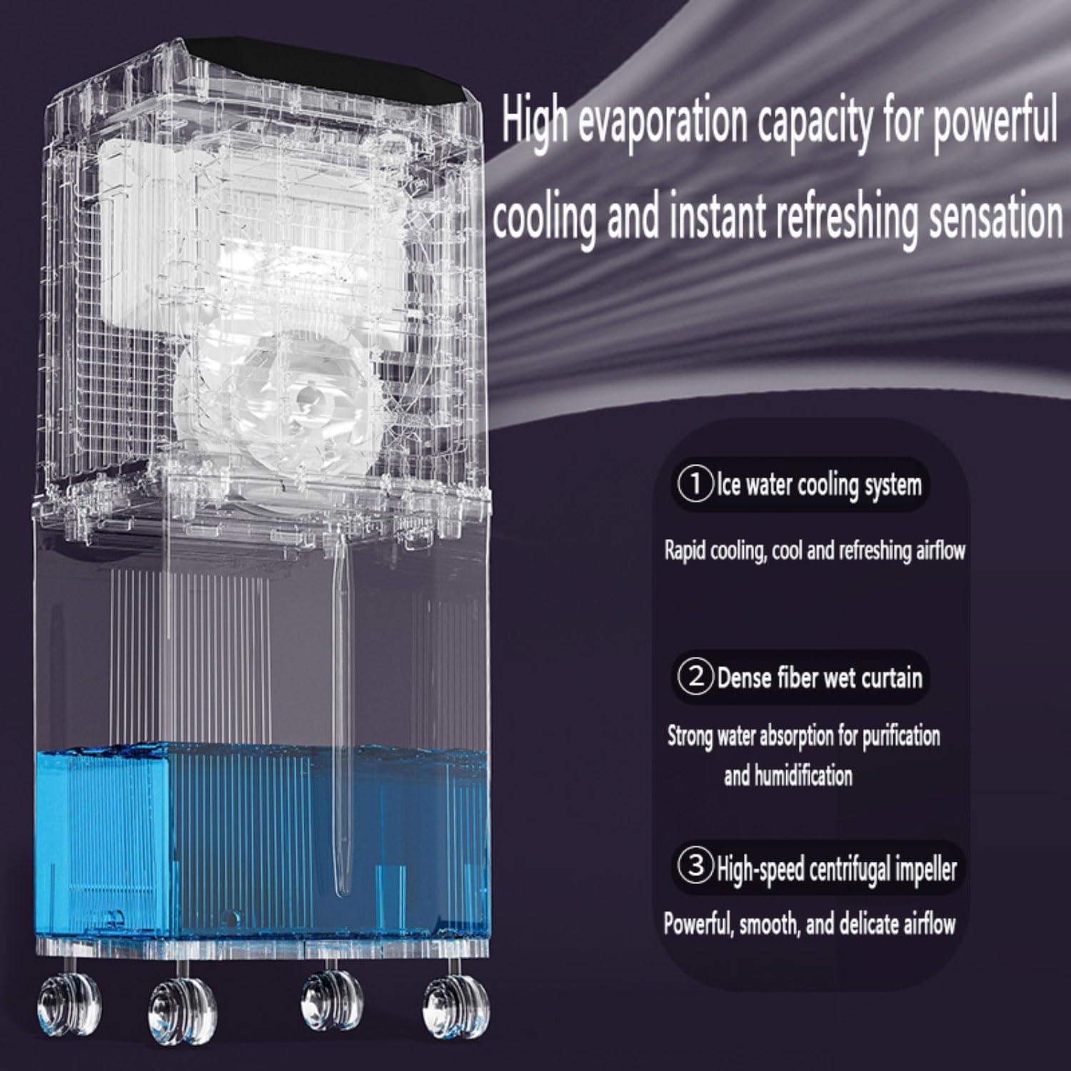  Climatiseur Portable, Rafraîchisseur D'air Par évaporation, Sans Fenêtre, Avec Réservoir Amovible De 60 L, Oscillation à 120°, Ultra Silencieux Pour Appartement, Garage Ou Extérieur.
