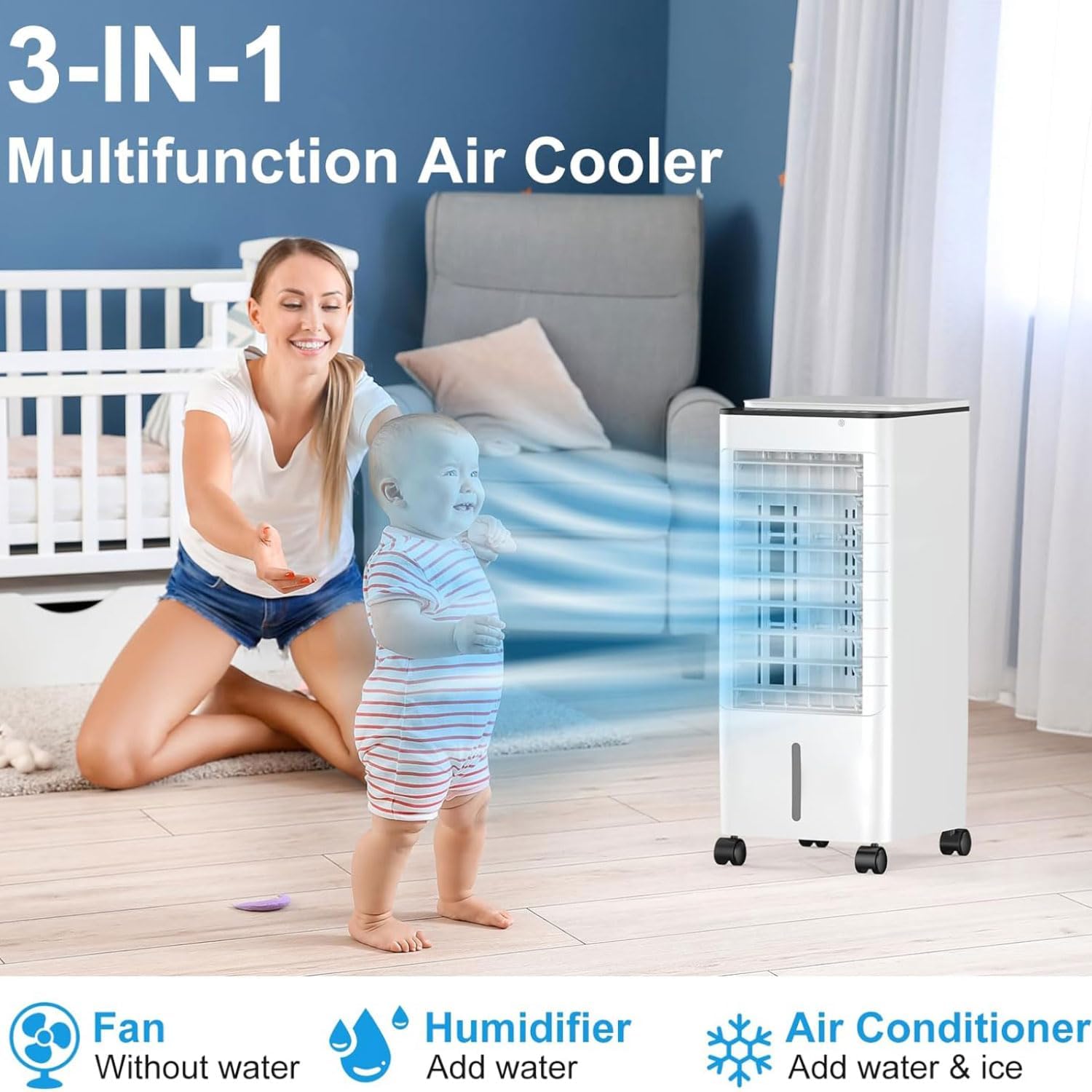 GENERIC Climatiseur Portable à 3 Vitesses, Minuterie 15 H, Réservoir De 9 L Pour 20 H De Refroidissement, Télécommande De 5 M, Sans Tuyau, Idéal Pour La Chambre, Le Bureau, La Voiture Et L