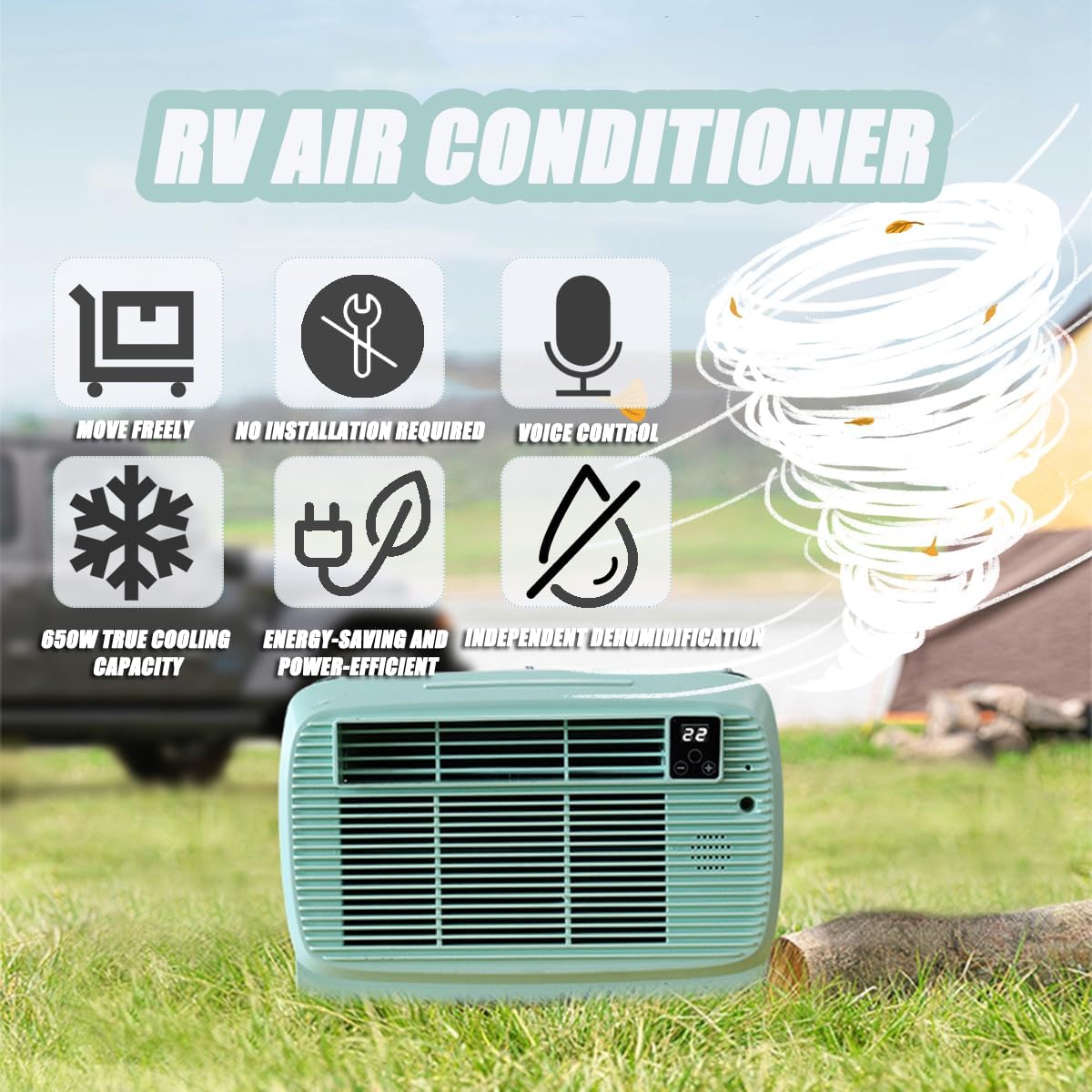  2200BTU Unité De Climatisation Portable, Mini Refroidisseur Compact Pour Les Petites Pièces, Les VR Et Le Camping, Faible Consommation D'énergie, Contrôle De L'application, Refroidissement Rapide Avec