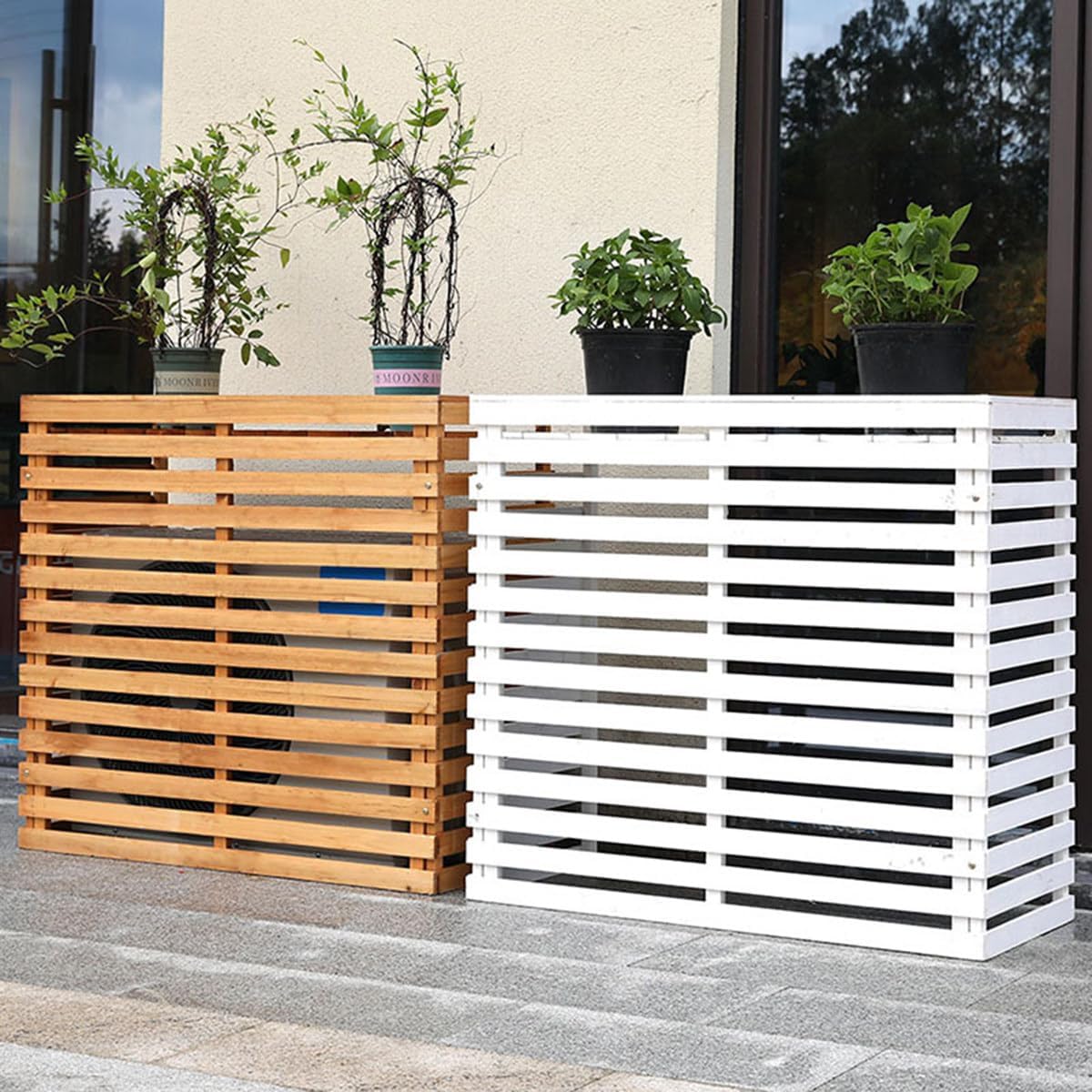 GENERIC Housse De Protection En Bois Pour Climatiseur D'extérieur – Capote à Persiennes En Bois Massif Résistant Aux Intempéries 85 X 35 X 80 Cm – Protection élégante Pour Décoration De Jardin