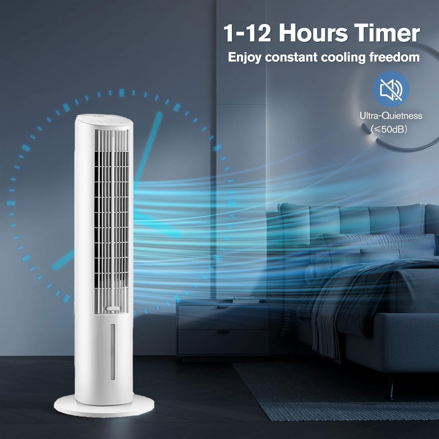 GENERIC Refroidisseur D'air évaporatif De Refroidissement Portable Ventilateur De Refroidissement Refroidisseur Avec 4 Packs De Glace Et Télécommande Silencieux Lame Tour Ventilateur Souffler L'air Froid 70°