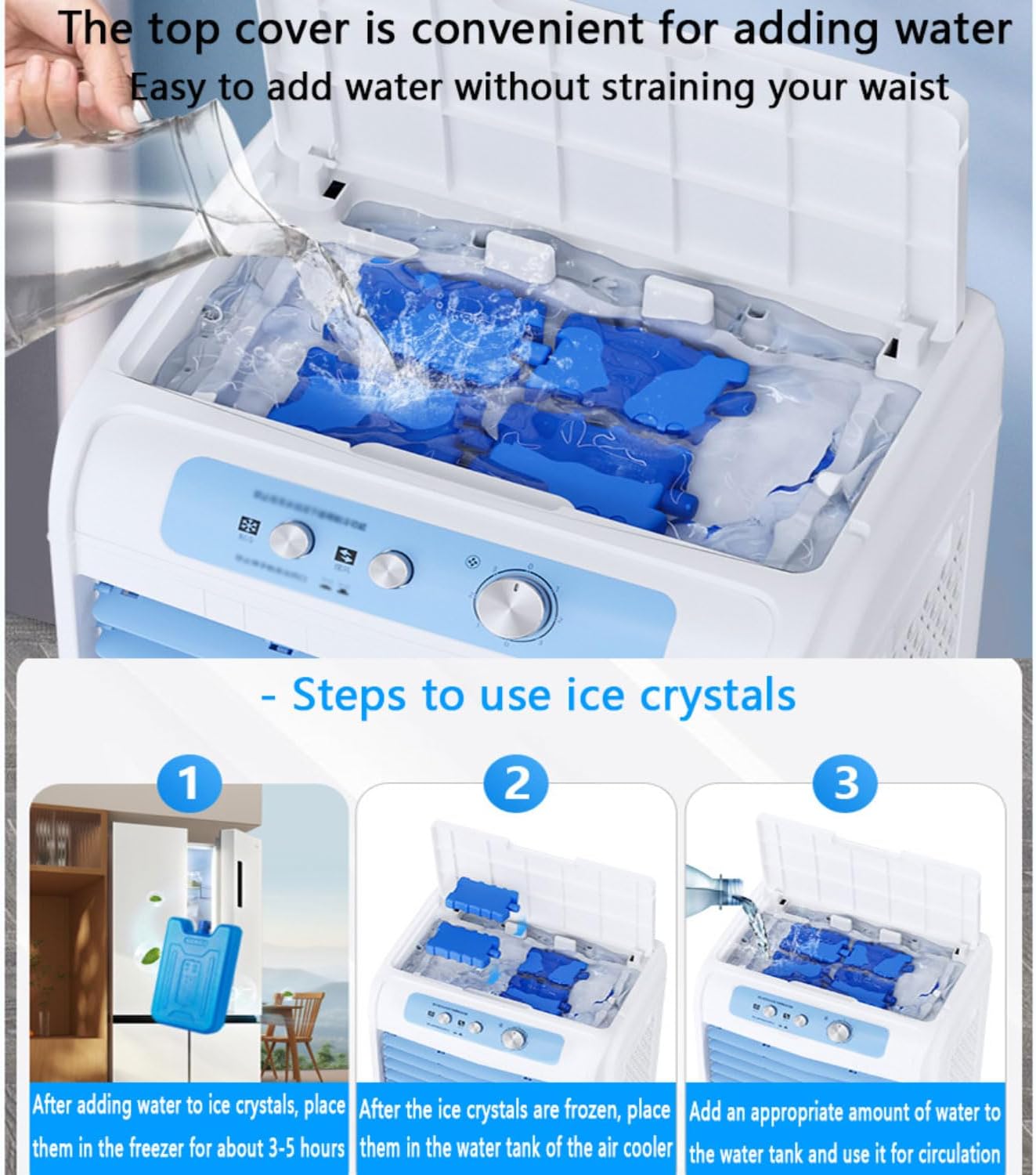 GENERIC Climatiseur évaporatif Portable, Moteur En Cuivre Amélioré, Grand Réservoir D'eau, Blocs De Glace, Ventilateur De Refroidissement Pour Usage Intérieur Et Extérieur, Idéal Pour Les Chambres à Coucher