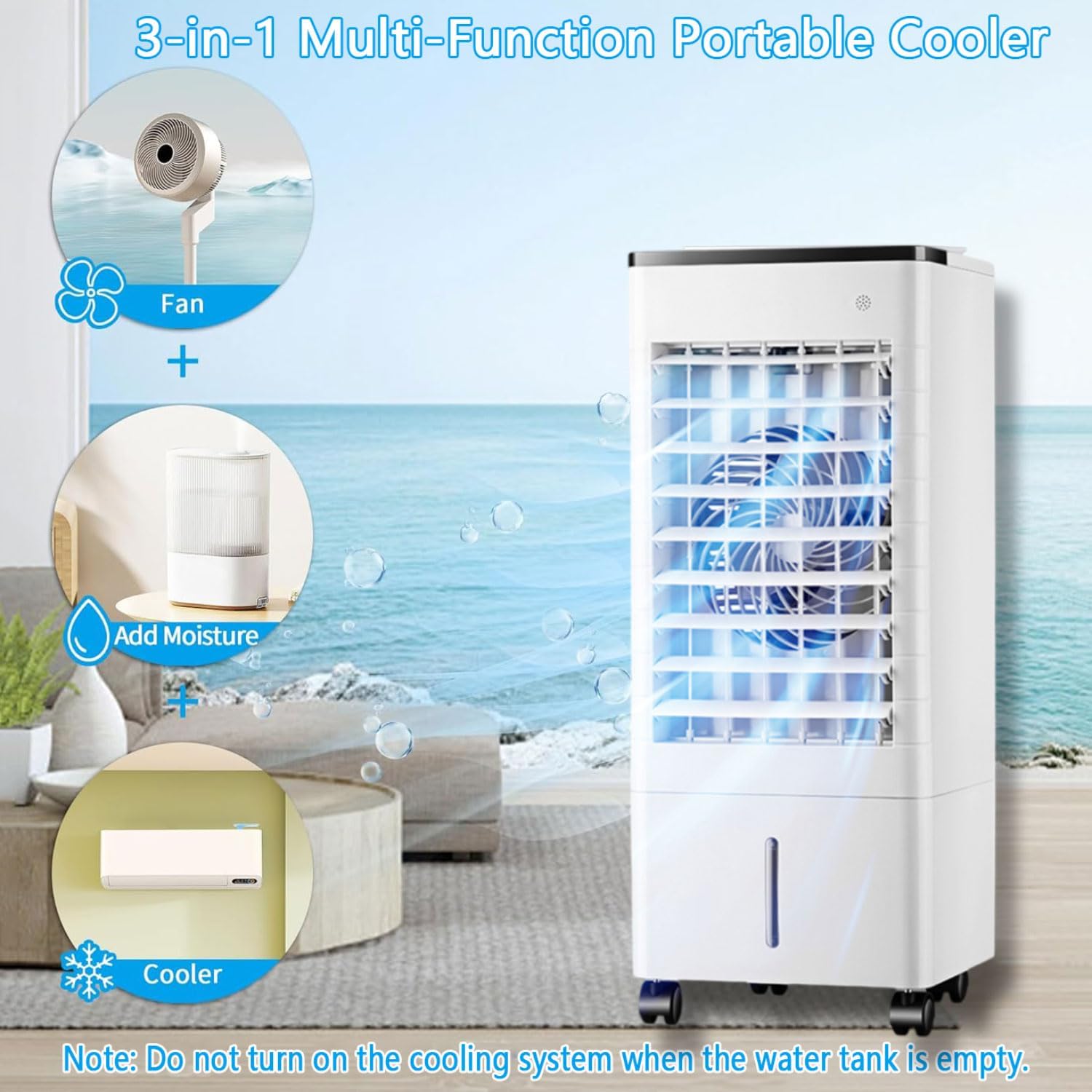 GENERIC Refroidisseur D’air évaporatif Portable Avec Réservoir D’eau De 9 Litres, 4 Boîtes De Refroidissement, Ventilateur D’oscillation à 90° Et 3 Niveaux De Vitesse – Idéal Pour La Chambre à Coucher, Le Bur
