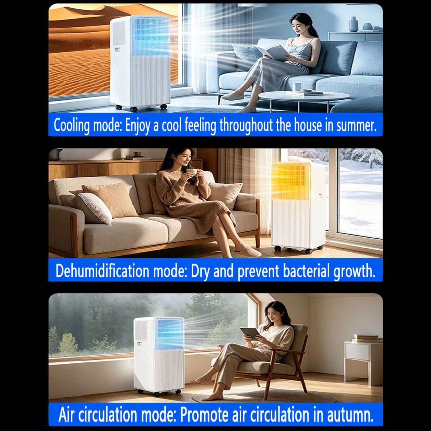  Climatiseur Portable, Unité Intelligente AC Silencieuse Avec Déshumidificateur Cool Et Modes Ventilateur, Couvre Les Chambres Jusqu'à 300 Pieds Carrés, Télécommande, Minuterie 24h, Kit De Fenêtre Comp