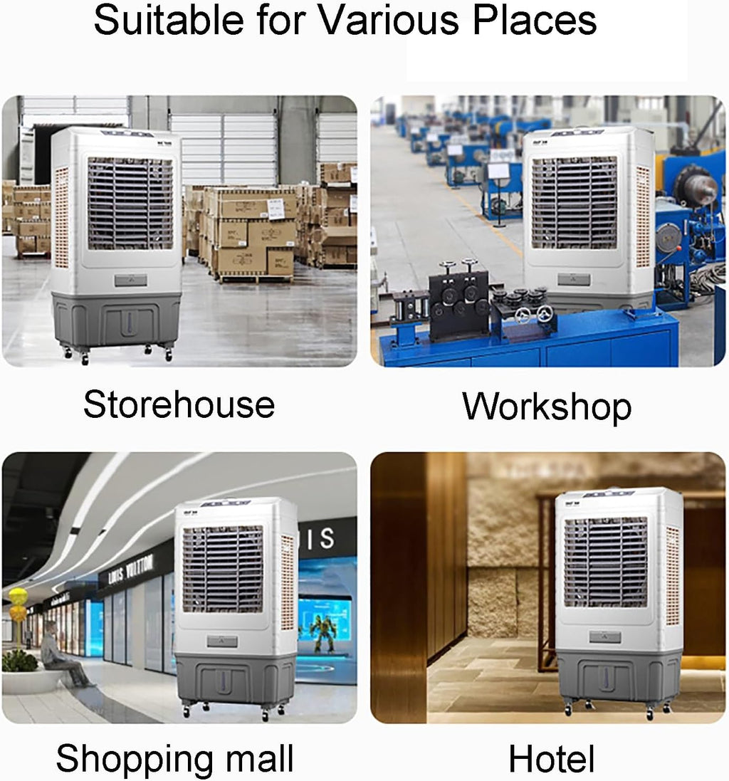 GENERIC Ventilateur De Refroidisseur évaporatif Portable, Climatiseur De Marais à 3 Vitesses Avec 120 Tête Oscillantes, Réservoir D'eau 55L Et Cristaux De Glace, Moteur Puissant Pour Le Refroidissement Effica