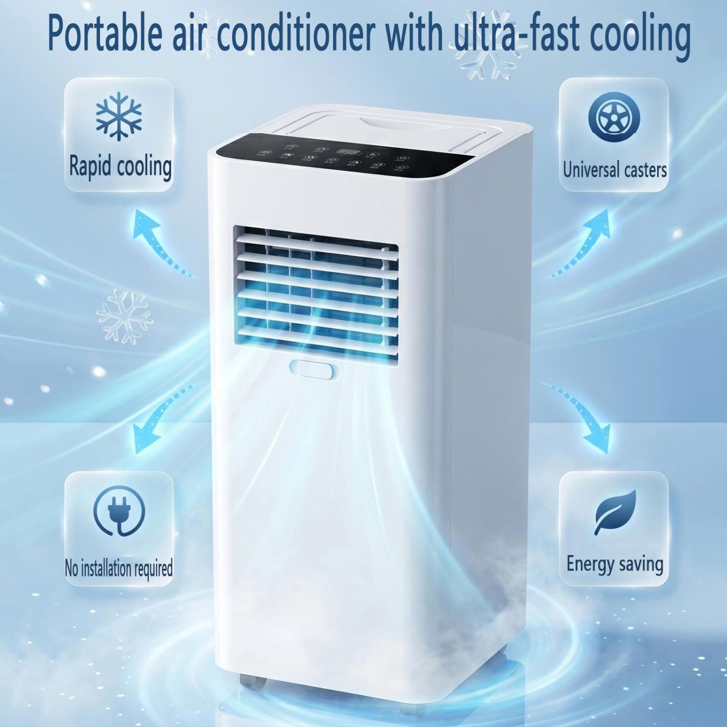  Unité De Courant Alternatif Portable 7000 BTU Pour 300 Pieds Carrés, Mode De Sommeil Ultra Silencieux Et Déshumidificateur, Roues à Mouvement Facile, Minuterie Intelligente Et Ventilateur Pour Bureau