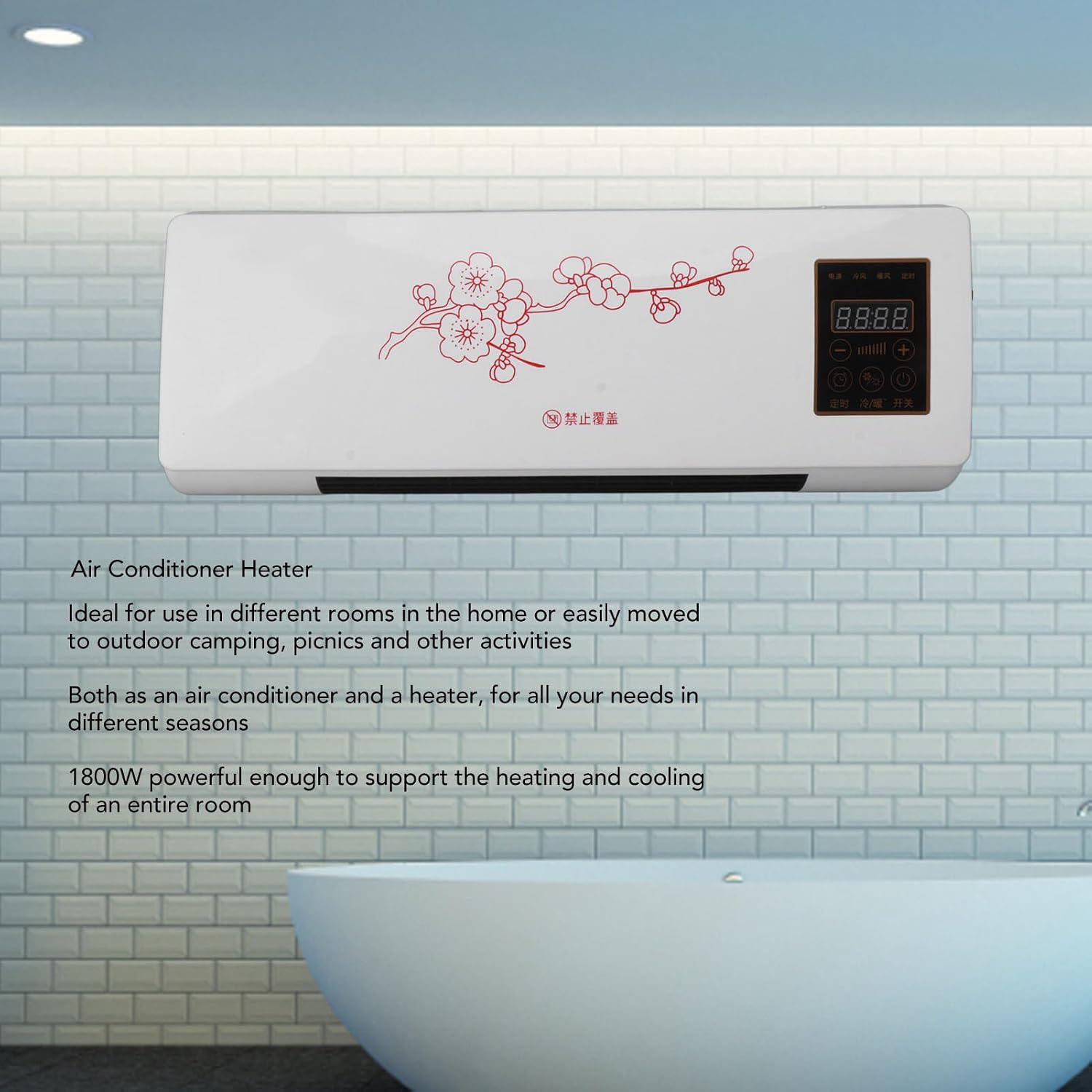  YUYTE Climatiseur Chauffant, Prise UE Polyvalente 220 V Portable à Faible Bruit Mural Refroidisseur D'air Avec Télécommande Pour Maison Salle De Bain Chambre Salon