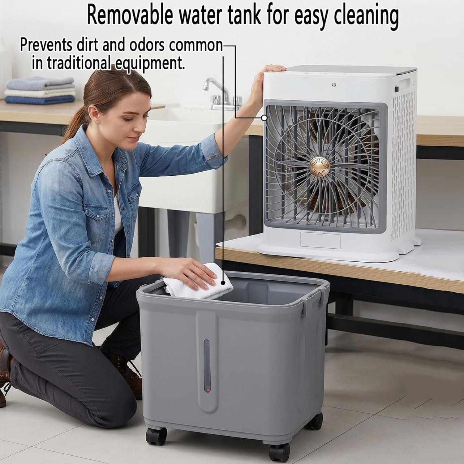 GENERIC Refroidisseur évaporatif Avec Réservoir 32L, Oscillation De 120°, Fonctionnement Silencieux à Partir De 50dB, Minuterie Et Télécommande, Refroidissement Et Hydratation Pour Les Chambres, Bureau Et Cam
