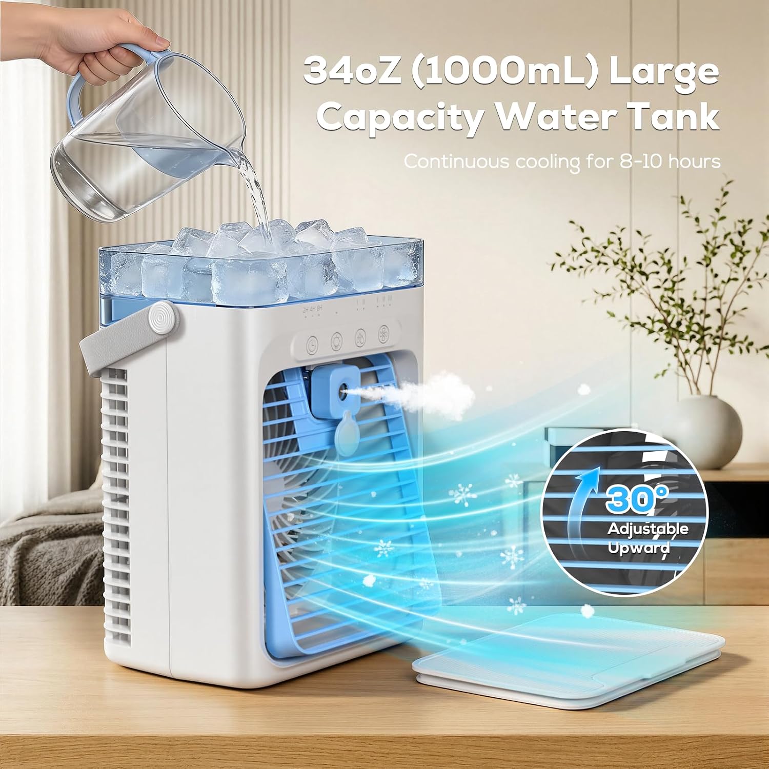  Climatiseur Portable, Refroidisseur D'air évaporatif Personnel, Petit Ventilateur AC à 3 Vitesses, Arrêt Automatique 8H, Mini Climatiseur, Ventilateur De Refroidissement Pour Voiture, Bureau, Camping