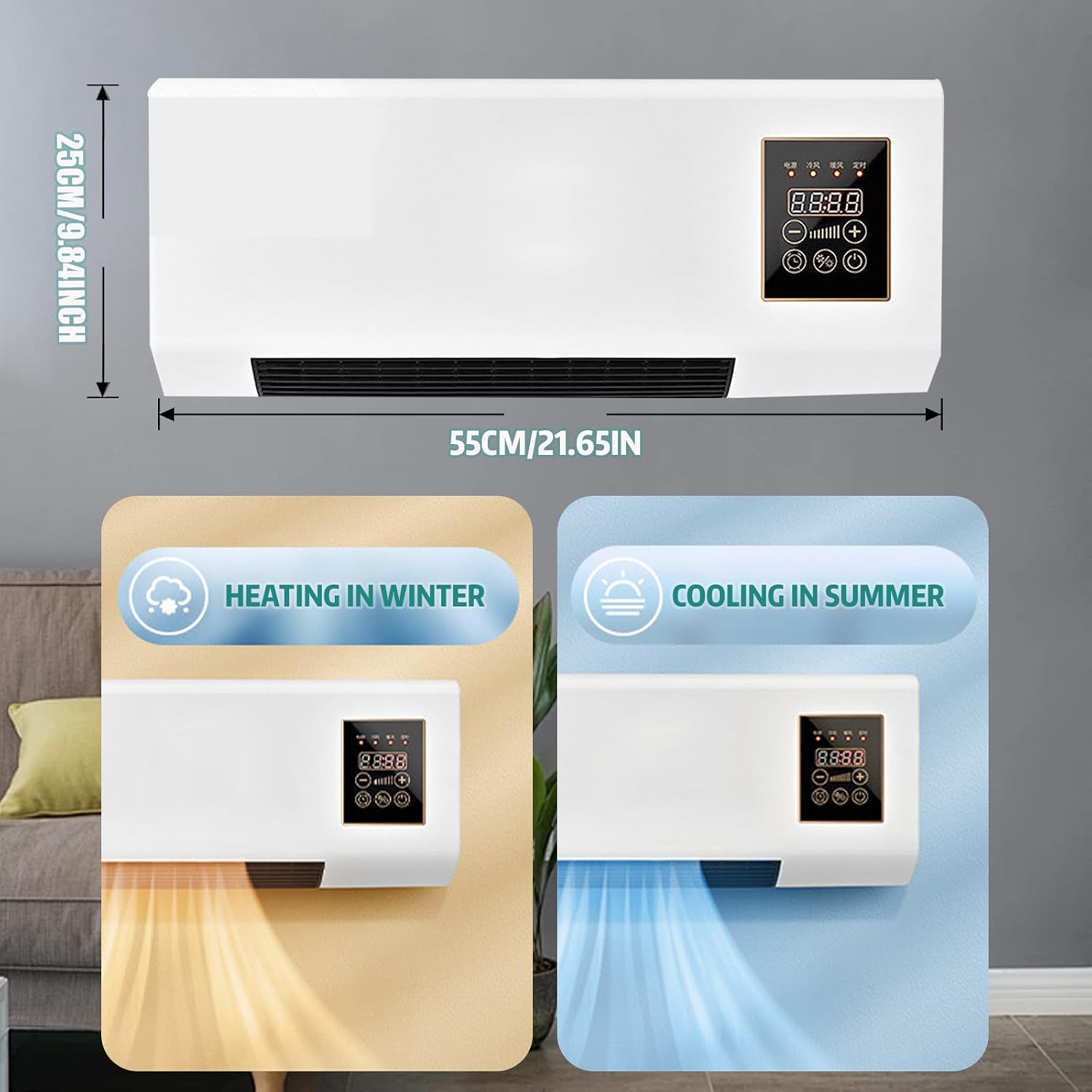  Ventilateur Mural Portable 2-en-1 Avec Télécommande, Air De Chauffage Et De Refroidissement, Technologie PTC, Fonctionnement Silencieux Pour La Maison Et Le Bureau, Aucune Installation, Fonction De Mi