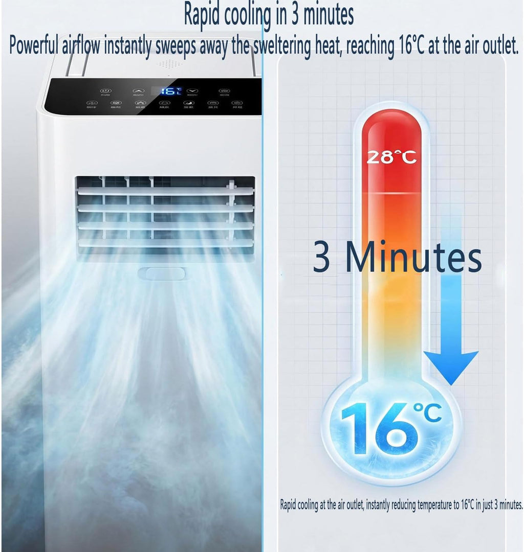  Climatiseur Portable Silencieux Smart AC Refroidit Jusqu'à 300 Sq.Ft.Unité De Climatisation Portable Avec Ventilateur Et Déshumidificateur LED Affichage à Distance 24H Minuterie Kit De Fenêtre Complet