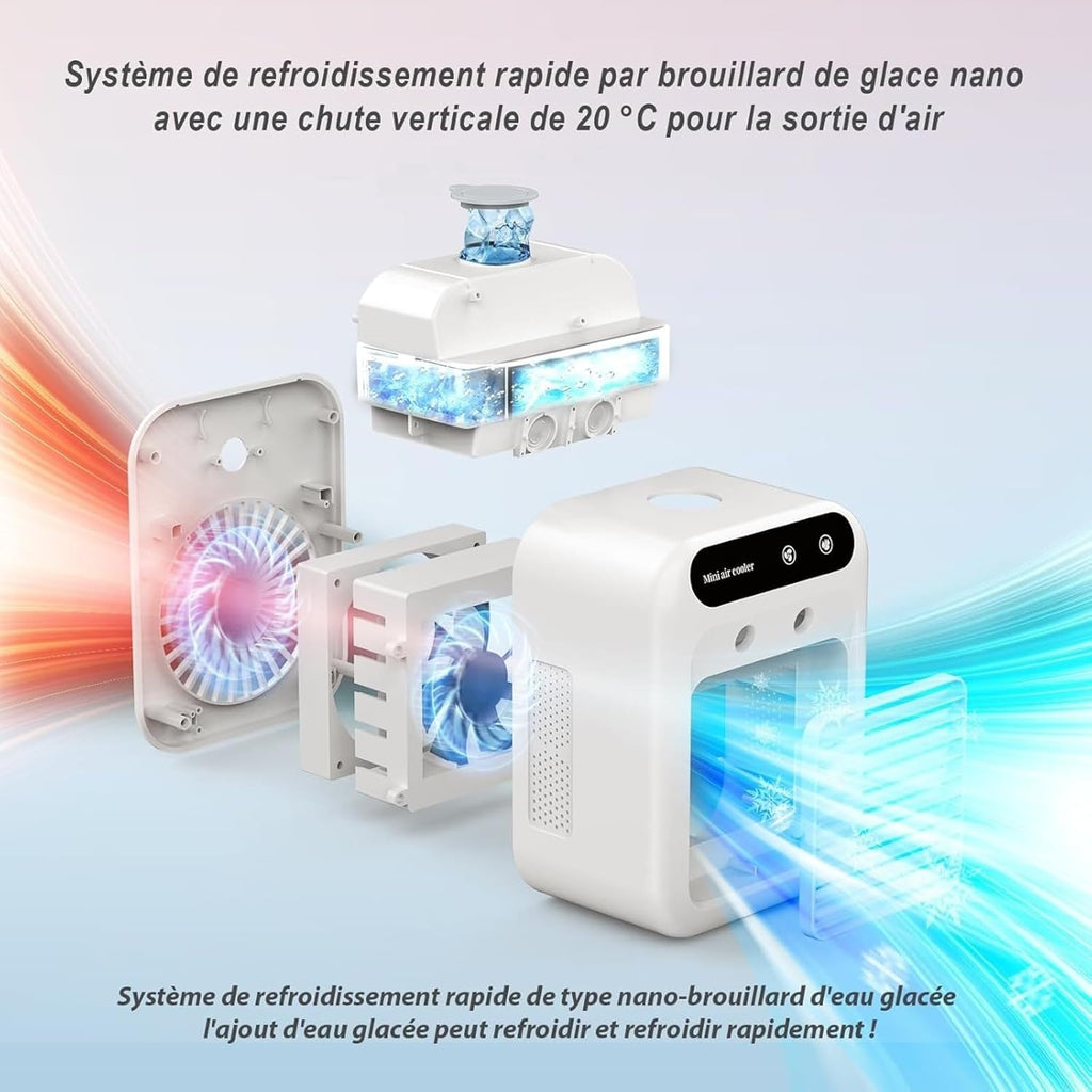  Mini Climatiseur Mobile USB, Ventilateur Climatiseur Silencieux Avec Refroidissement Rapide, Réservoir 500 Ml, Deux Vitesses Et Modes Brumisation Pour Chambre, Bureau, Maison