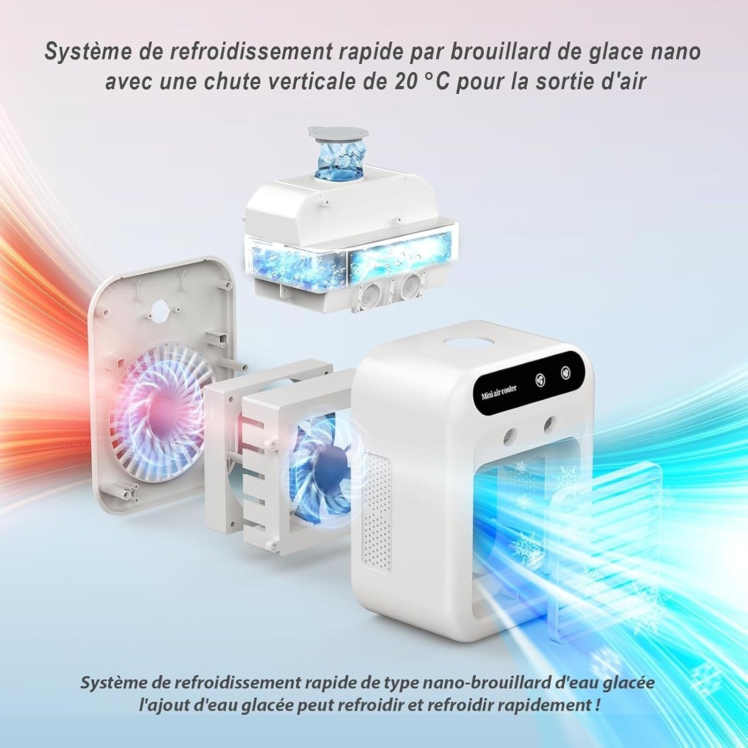  Mini Climatiseur Mobile USB, Ventilateur Climatiseur Silencieux Avec Refroidissement Rapide, Réservoir 500 Ml, Deux Vitesses Et Modes Brumisation Pour Chambre, Bureau, Maison