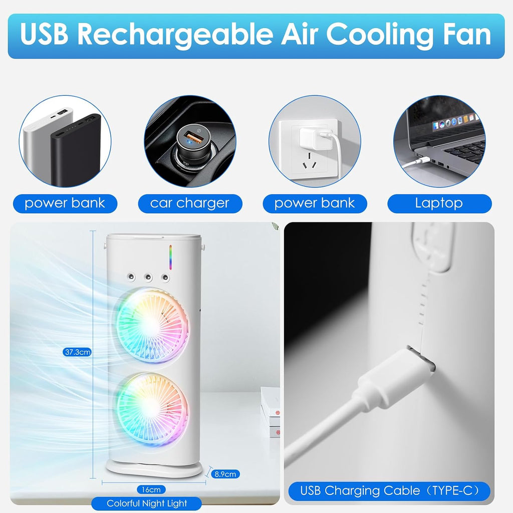  Climatiseur Mobile Rafraîchisseur D’Air, Mini Climatiseur 4 En 1, Ventilateur USB Avec 3 Vitesses & 3 Modes Brume, Refroidisseur D’Air Silencieux Avec LED 7 Couleurs Pour Bureau, Maison