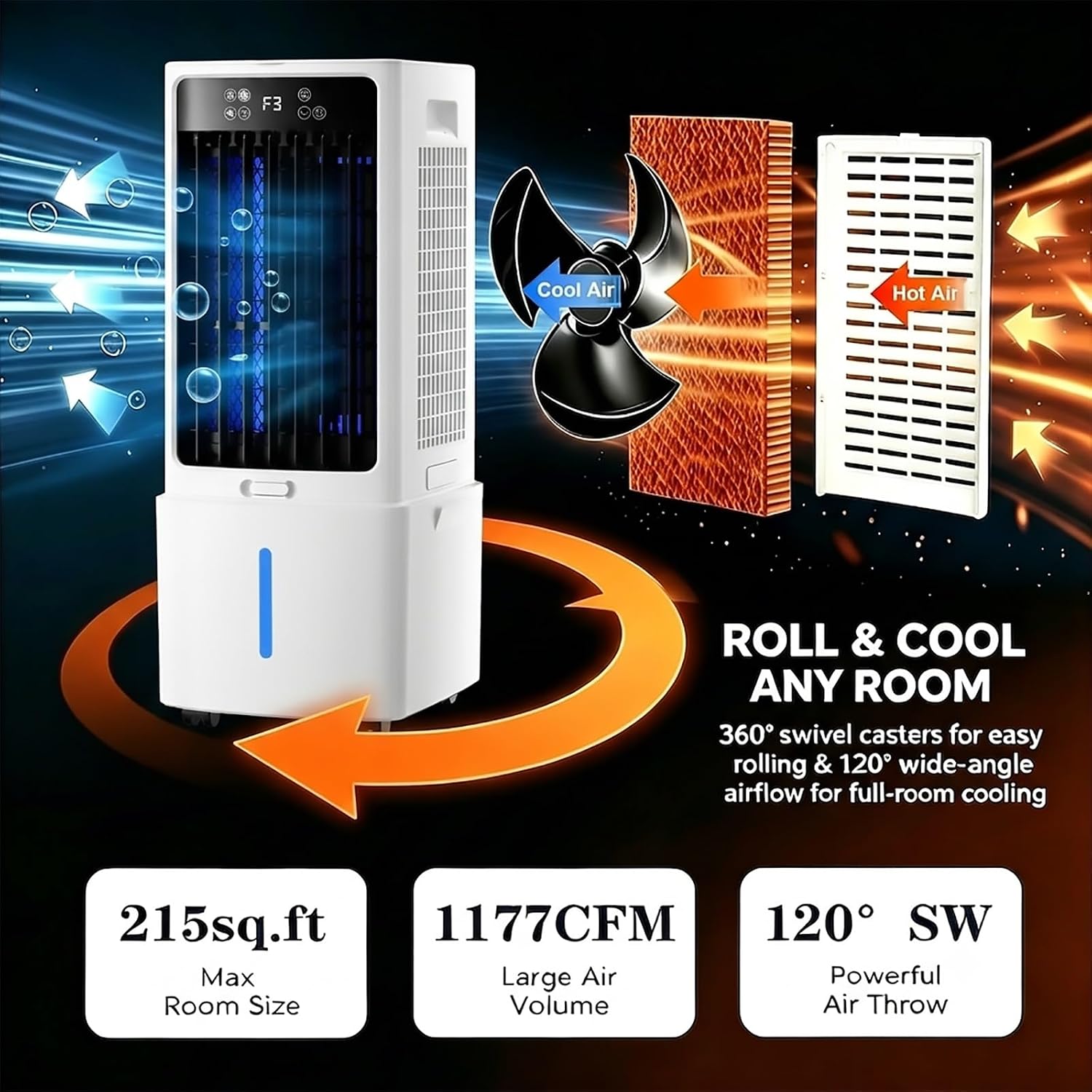 GENERIC Climatiseur Mobile Silencieux Rafraîchisseur D'Air 12L, Climatiseur Sans Évacuation Rafraîchisseur D'Air Avec Télécommande, 3 Vitesses, Minuterie 12 H, Pour La Chambre Et Le Garage