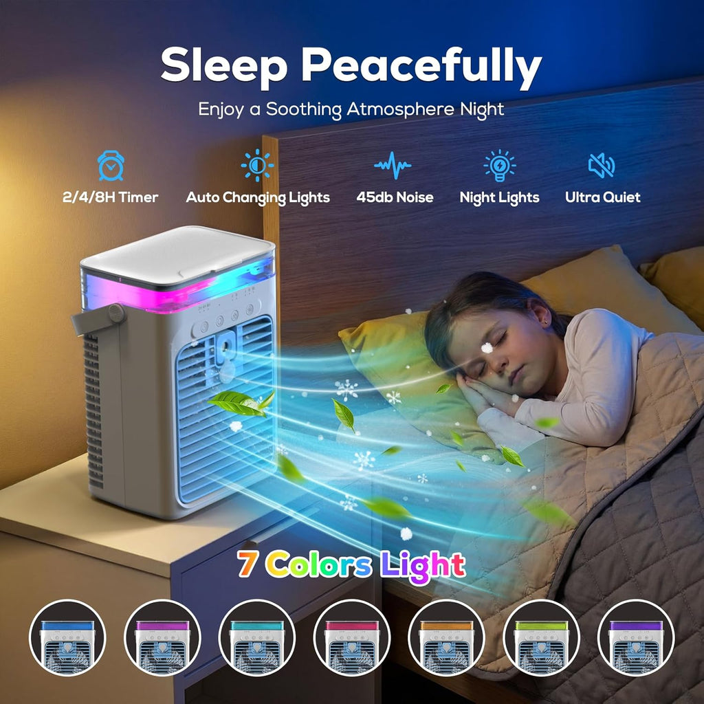  Climatiseur Portable, Refroidisseur D'air évaporatif Personnel, Petit Ventilateur AC à 3 Vitesses, Arrêt Automatique 8H, Mini Climatiseur, Ventilateur De Refroidissement Pour Voiture, Bureau, Camping