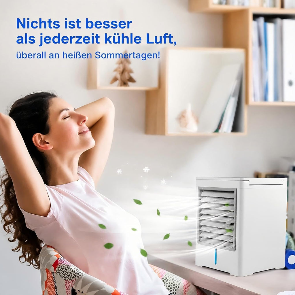  Climatiseur Mobile Portable, Refroidisseur D’Air À Eau Silencieux, Grand Réservoir D’Eau, 3 Vitesses, Ventilateur USB-C Pour Chambre, Bureau, Camping Et Voiture