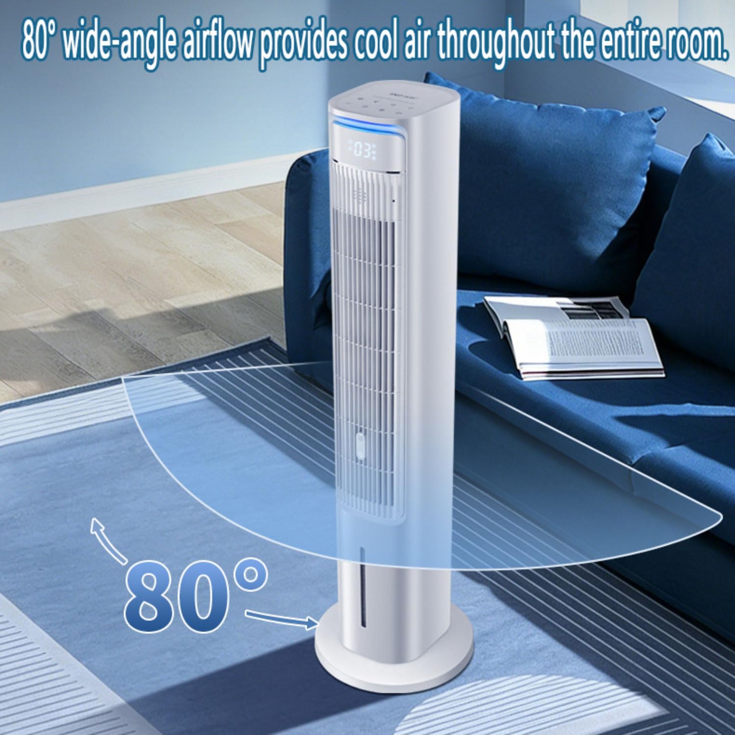 GENERIC Climatiseur De Tour Calme Avec Refroidissement Par évaporation, 3 Niveaux De Vitesse, Minuterie De 12 Heures Et Fonction D'arôme. Climatisation Portable, Pas De Fenêtres Nécessaires, Batteries De Refr