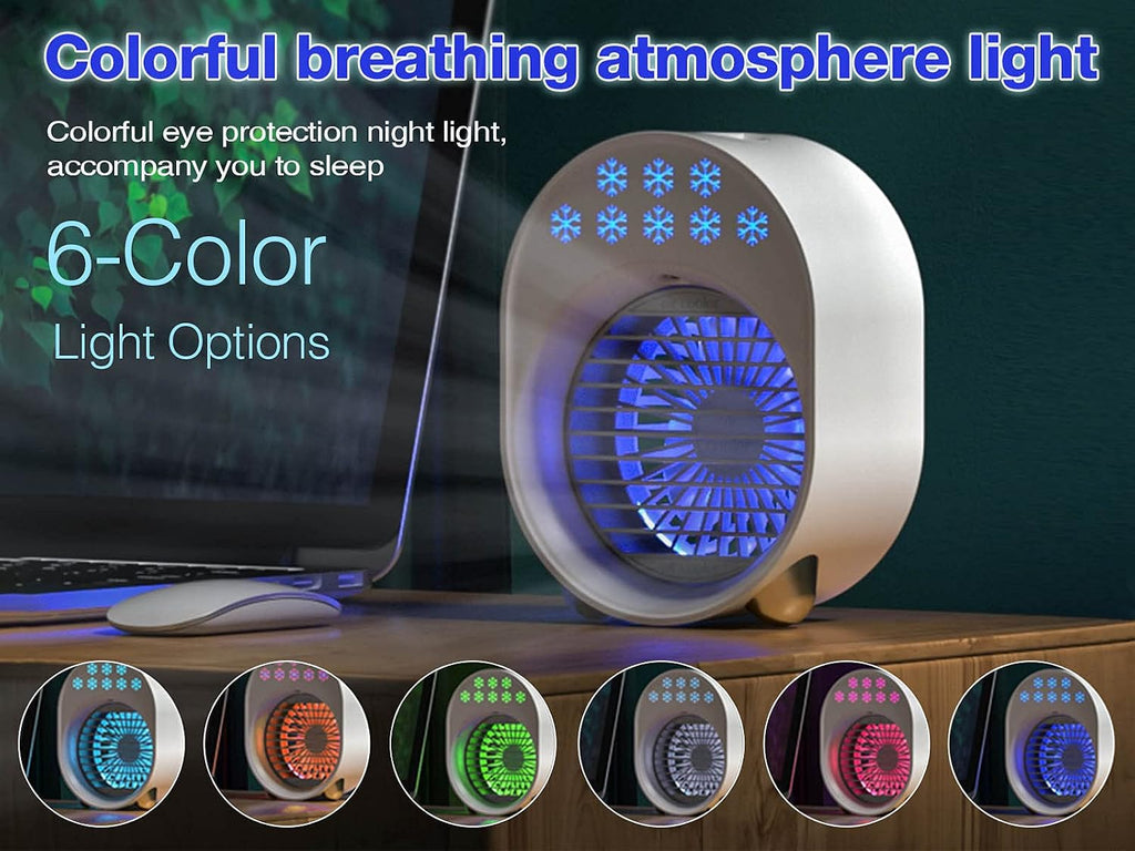  Mini Climatiseur Portable, Mobile Sans Évacuation, Ventilateur Silencieux Chambre, Clim Portable Rechargeable USB Petit Humidificateur Air 3600mAh 4 En 1