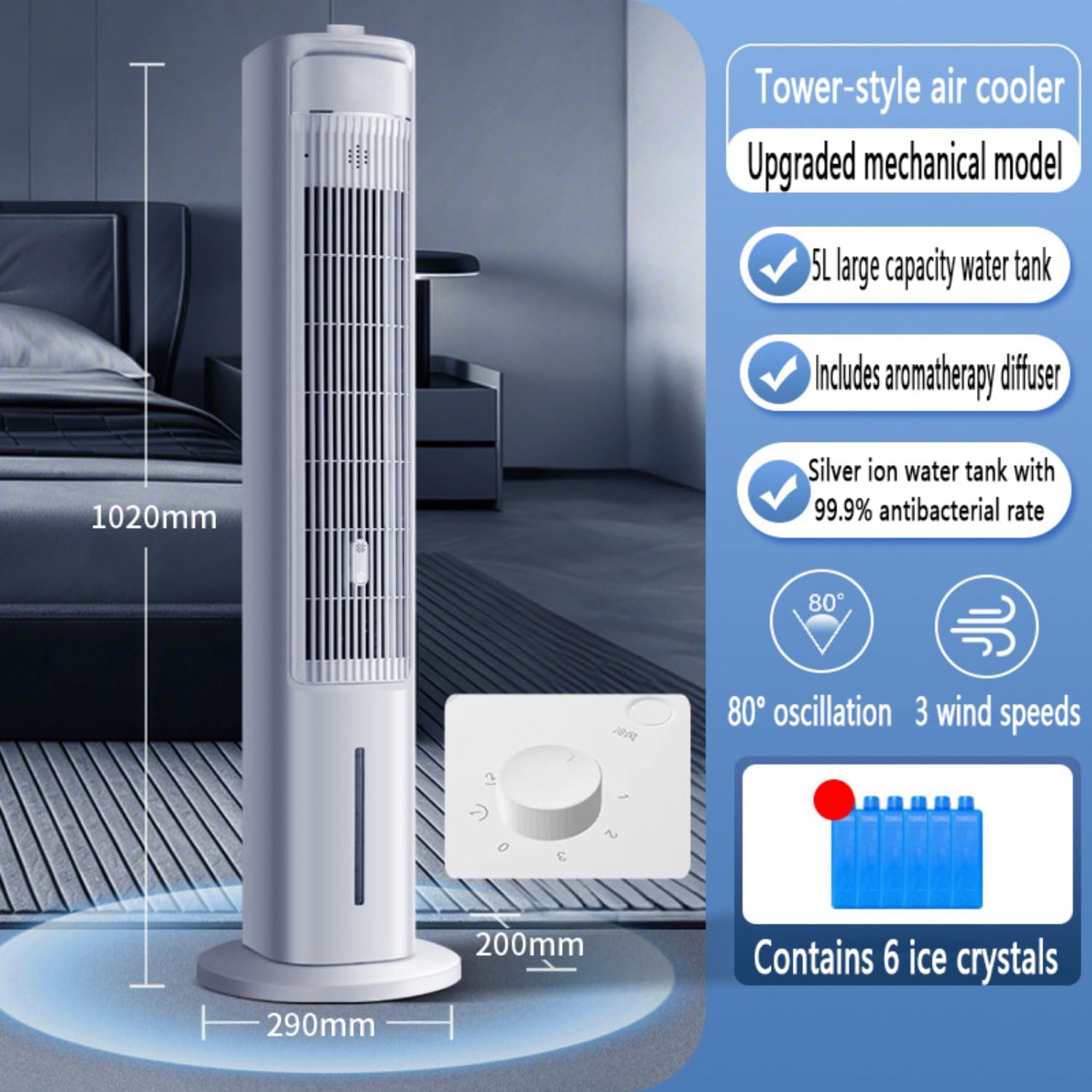 GENERIC Climatiseur De Tour Calme Avec Refroidissement Par évaporation, 3 Niveaux De Vitesse, Minuterie De 12 Heures Et Fonction D'arôme. Climatisation Portable, Pas De Fenêtres Nécessaires, Batteries De Refr