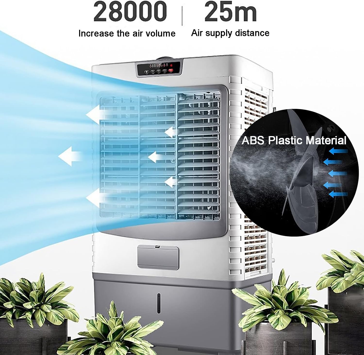  Refroidisseur D'air évaporatif Commercial Puissant Refroidisseur D'air Commercial 3 En 1 Avec Réservoir D'eau De 55 L - Refroidissement, Humidificateur Et Climatiseur Efficaces Pou
