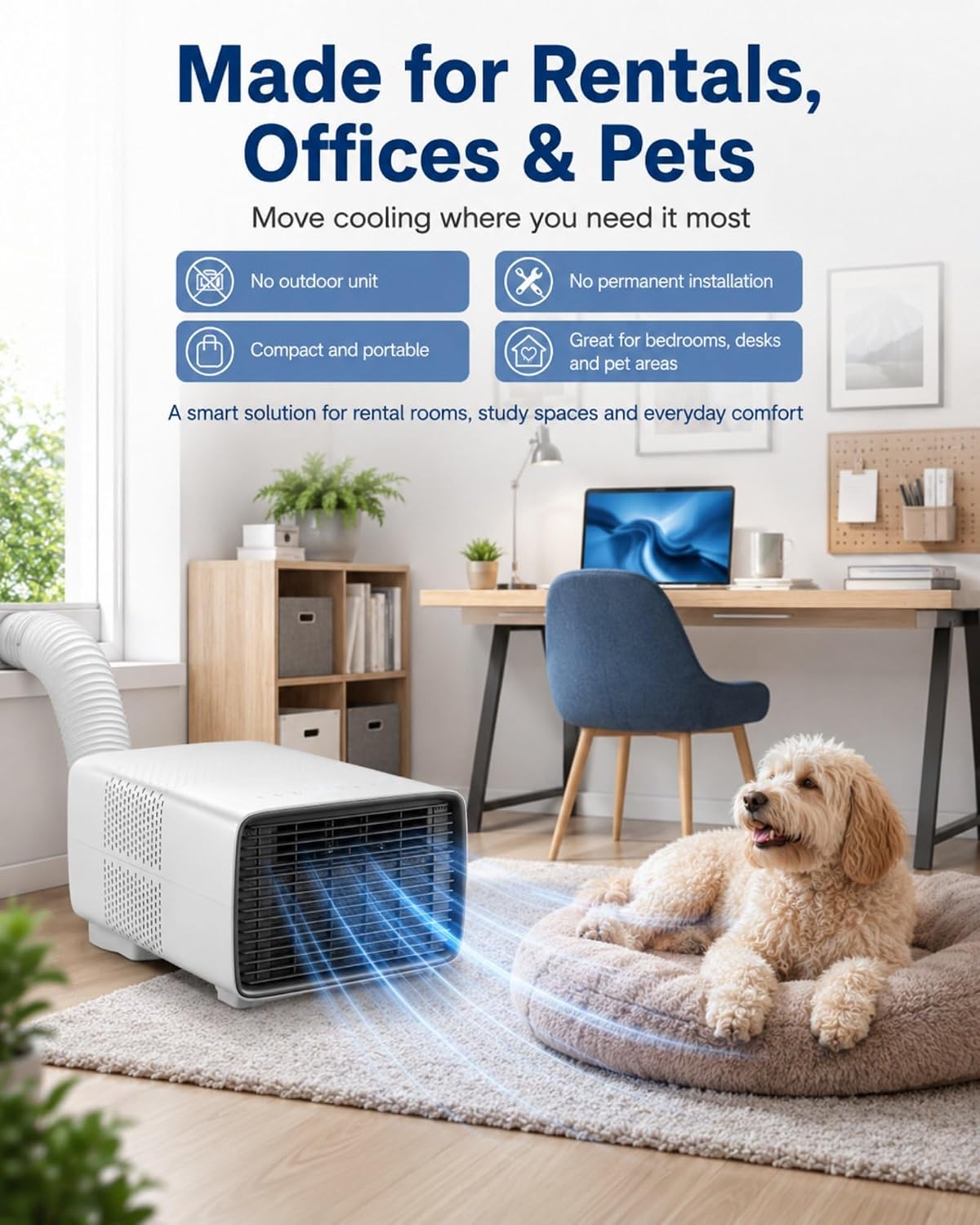  Climatiseur Mobile Pour Chambre Et Bureau, 900W De Refroidissement, 280W Faible Consommation, 45 DB Silencieux, Minuterie 1-12H, Affichage Numérique, Télécommande