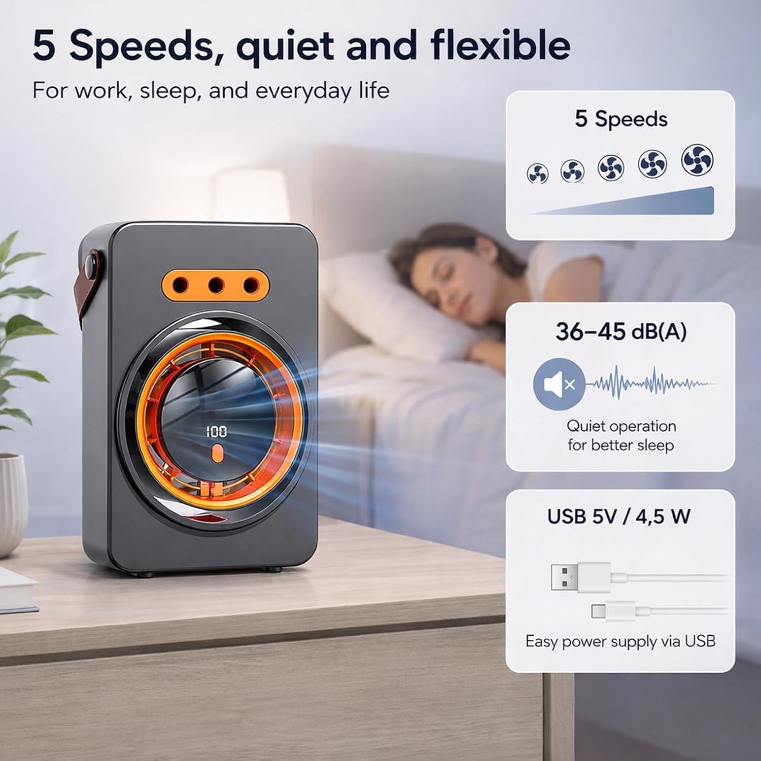  Ventilateur Brumisateur Climatiseur Portable, Climatiseur Mobile Sans Evacuation Avec 5 Vitesses Et Minuterie, Climatiseur Mobile Silencieux Avec 3 Trous Pour Maison,Voiture,Camping (Noir)