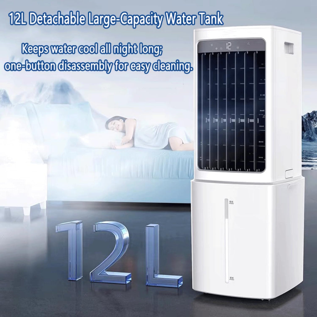 GENERIC Refroidisseur évaporatif Silencieux 12L, 3 Modes Et Minuterie, 7.5h Minuteur, Oscillation 50° Avec 2 Sacs De Glace, Portable Et économe En énergie Pour Un Refroidissement Confortable à La Maison