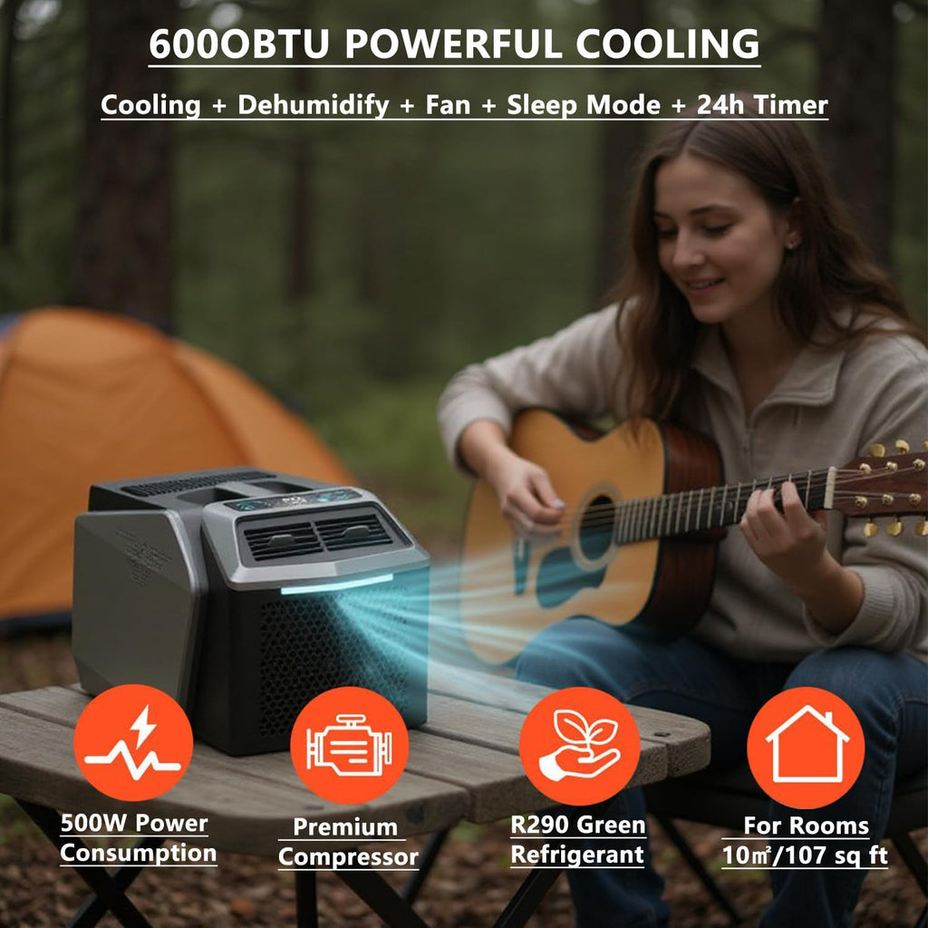 GENERIC Climatiseur Portable, Refroidissement Efficace 6000 BTU, Refroidissement, Déshumidification, Ventilateur, Mode Veille + Minuterie 24h, Utilisation Intérieure Et Extérieure, Conduit D'échappement
