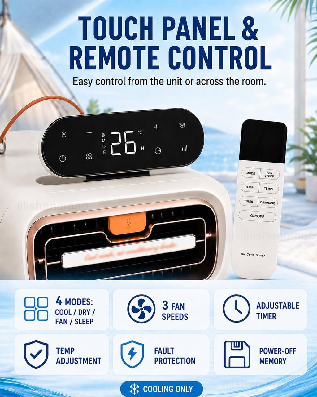  Climatiseur Mobile 4700 BTU, Climatiseur De Camping à Double Tuyau Avec 4 Modes, 3 Vitesses, Minuterie Et Télécommande Pour Tente, Van Et Caravane